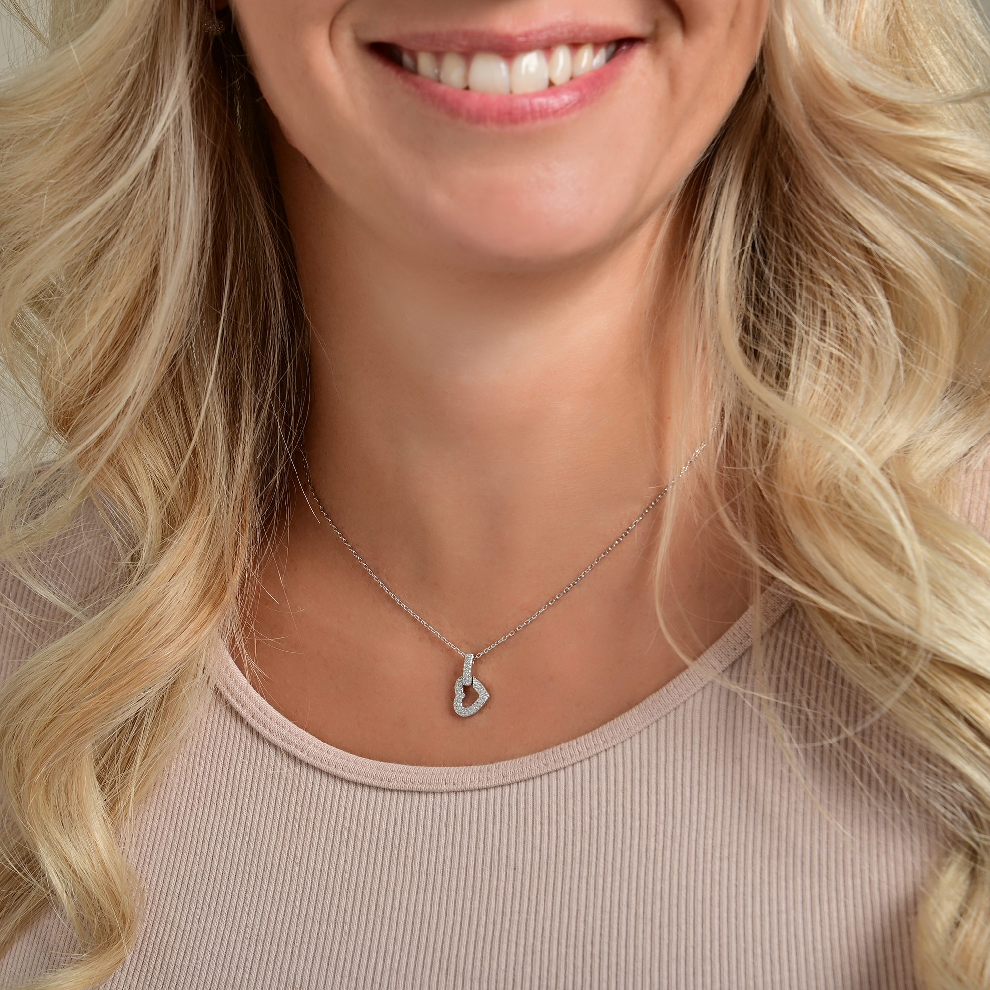 "Tuma", 925/- Echt Silber Kette, Anhänger Herz, Zirkonia, silberfarben, rhodiniert