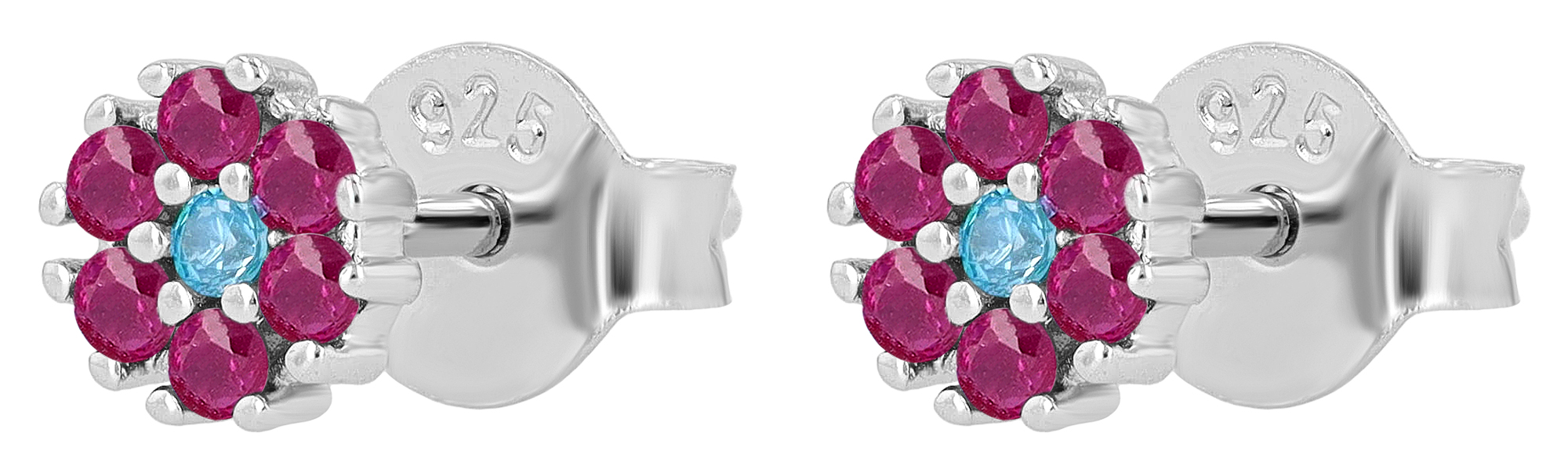 "Blütenzauber Lilly" 925/- Echt Silber Ohrstecker - Blume, Zirkonia pink/ hellblau, rhodiniert