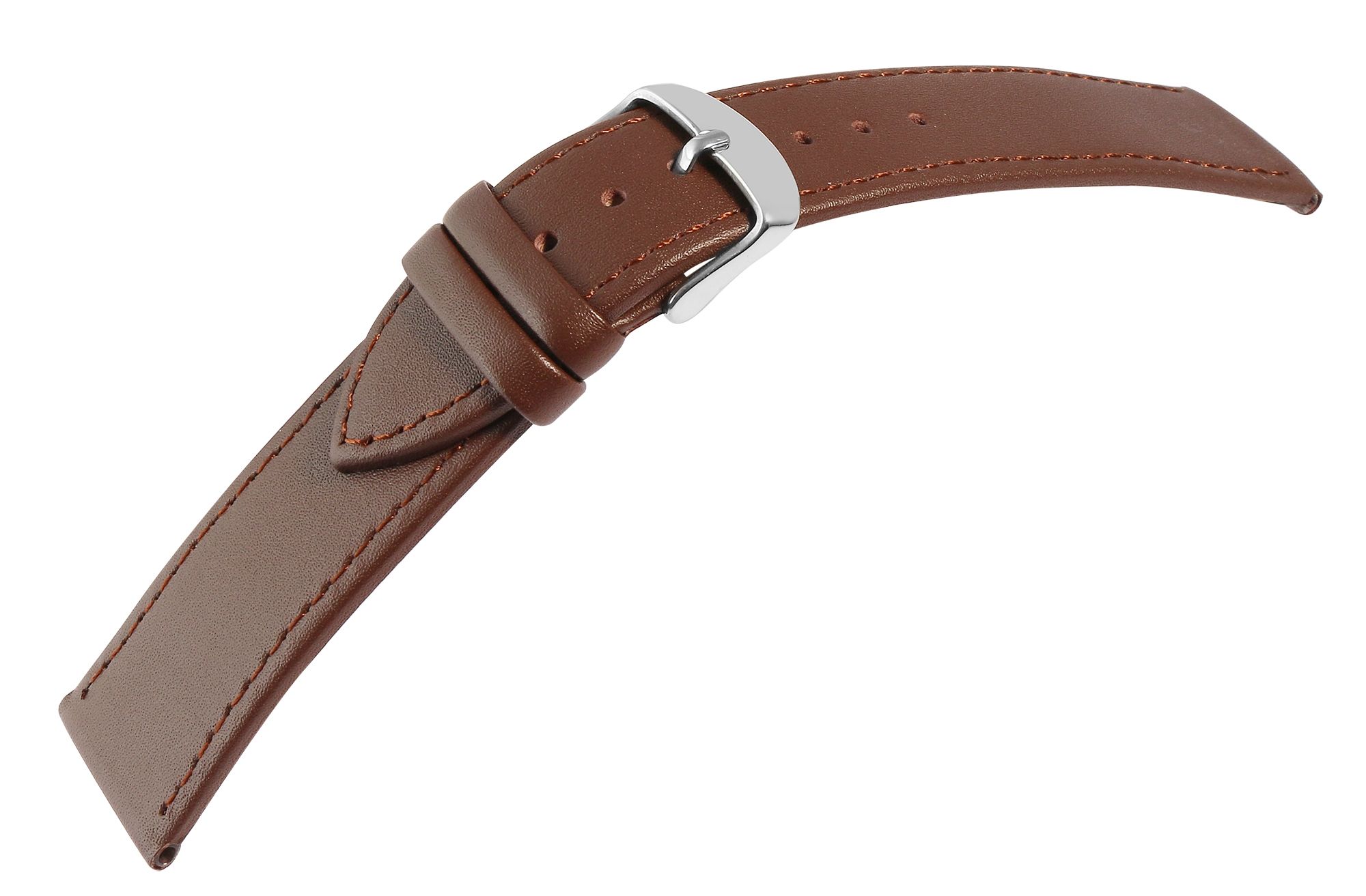 Uhrenarmband aus Echtleder, genäht, dunkelbraun, 22 mm