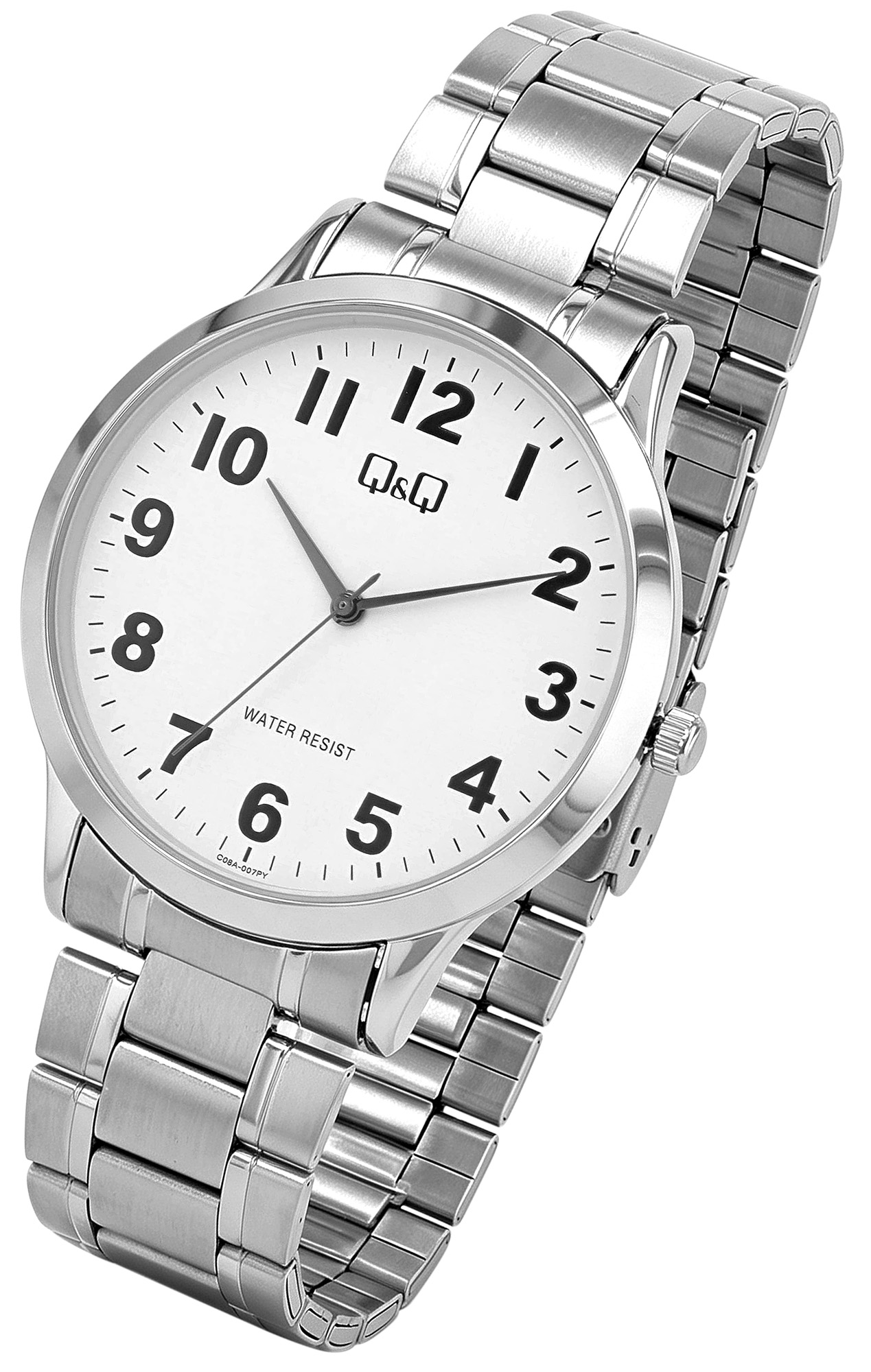 Q&Q Herrenuhr Ø 40 mm, Edelstahlband, silberfarben