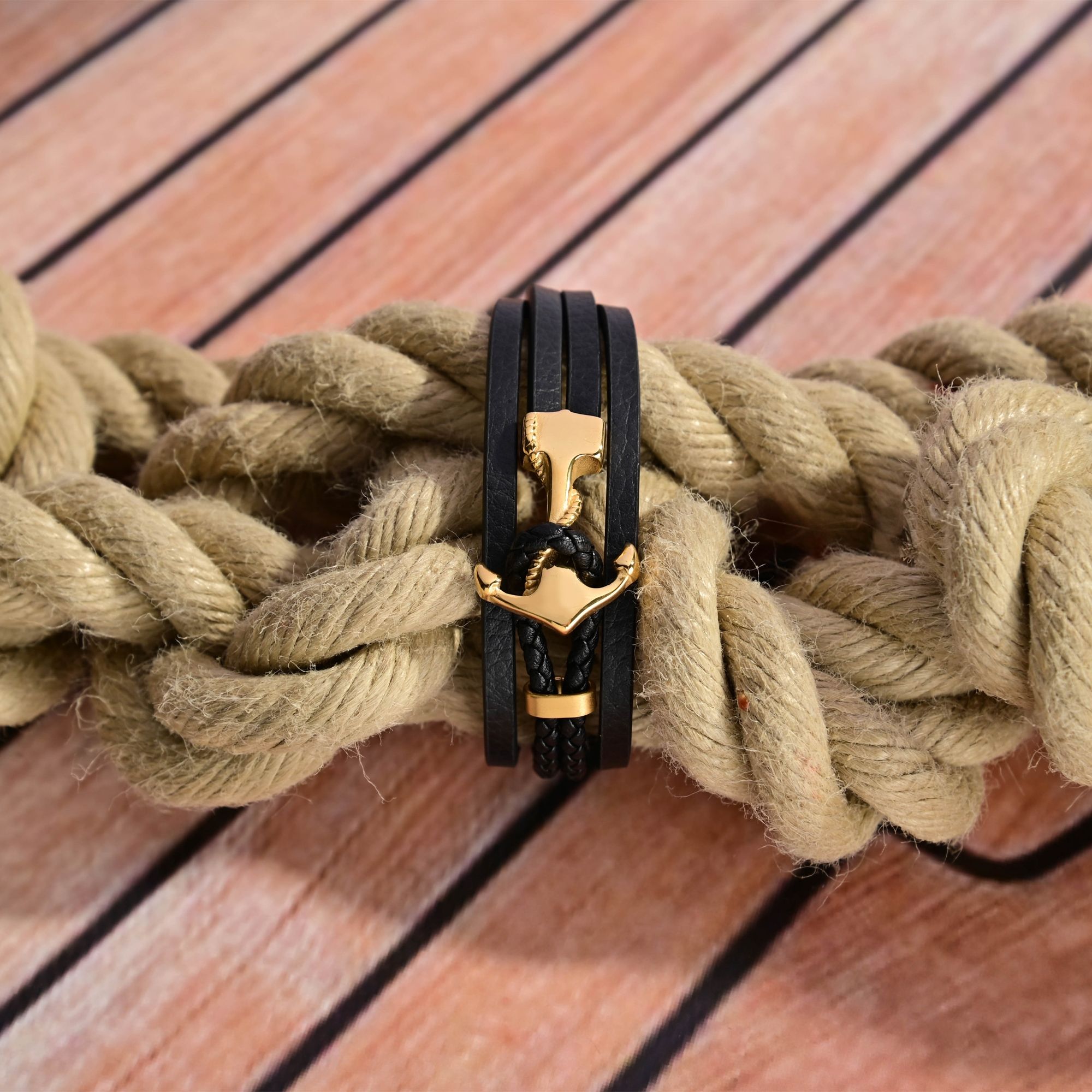 "Alfons" 23 cm, Armband aus Lederimitat, Anker, VE 4