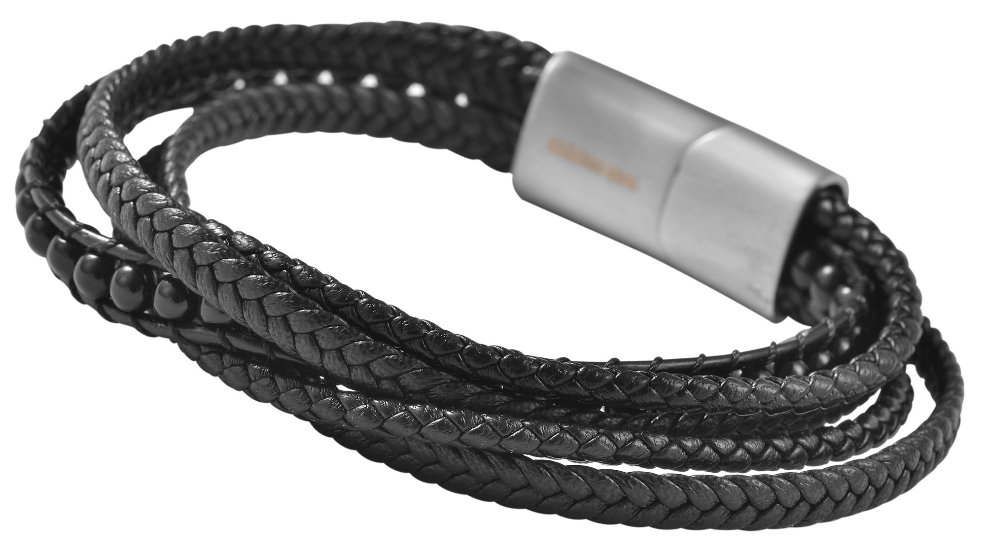 Akzent Armband aus Lederimitat mit glänzendem Onyx, 23 cm
