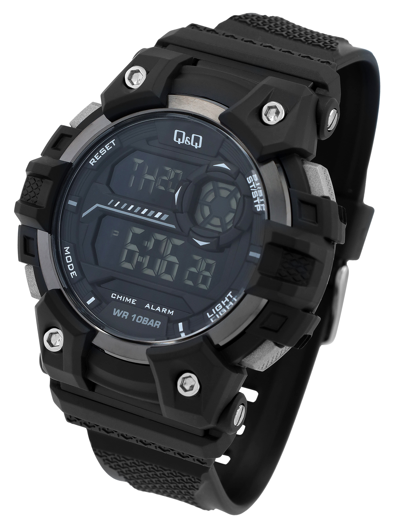 Q&Q Digitaluhr für Herren mit Resinband, Ø 53 mm, 10 ATM, schwarz