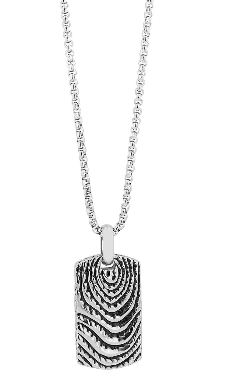 Akzent Veneziakette mit gemustertem DogTag, gravurfähig, 60 cm, silberfarben