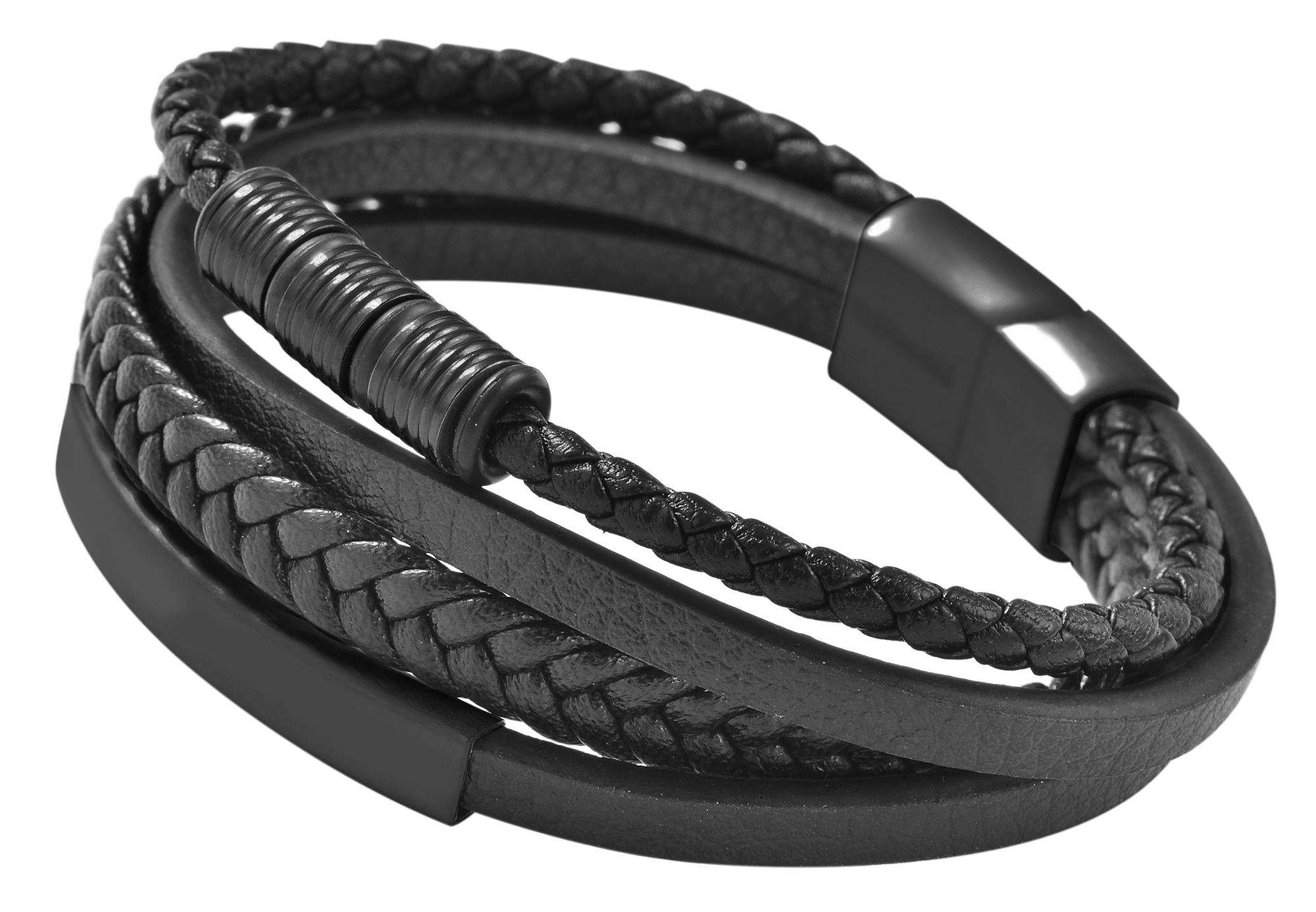 "Ryze" Akzent Armband aus Echtleder, gravurfähig, schwarz, 21 cm