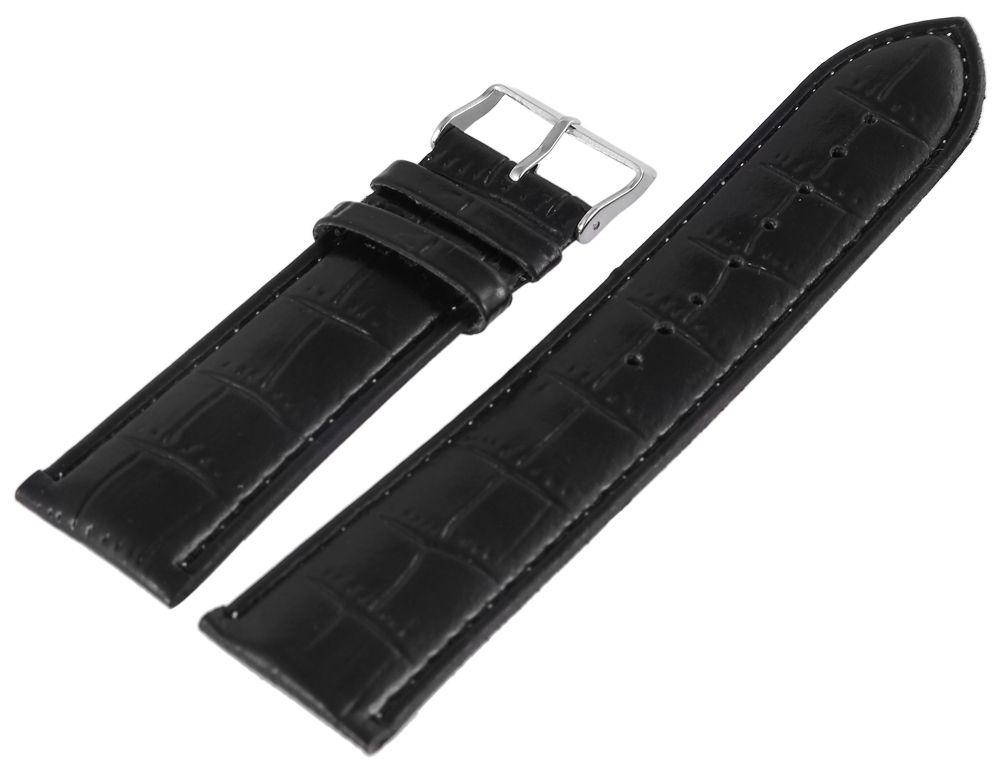 Basic Echtleder Armband in schwarz, Kroko, gepolstert, 24 mm
