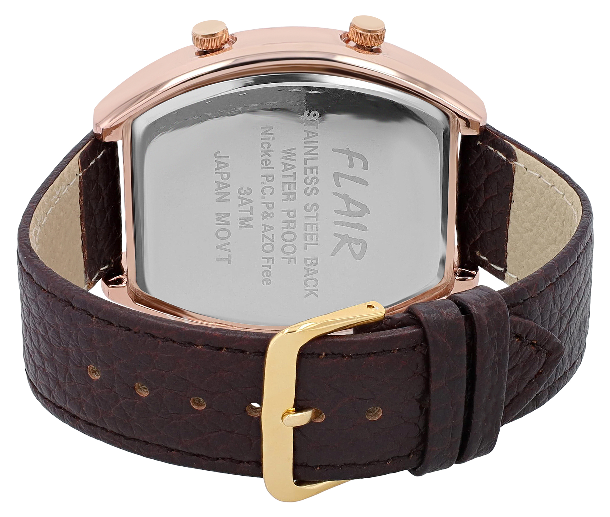 Flair Herrenuhr, Echtlederband, Triple-Time-Zone-Uhr, braun/ goldfarben