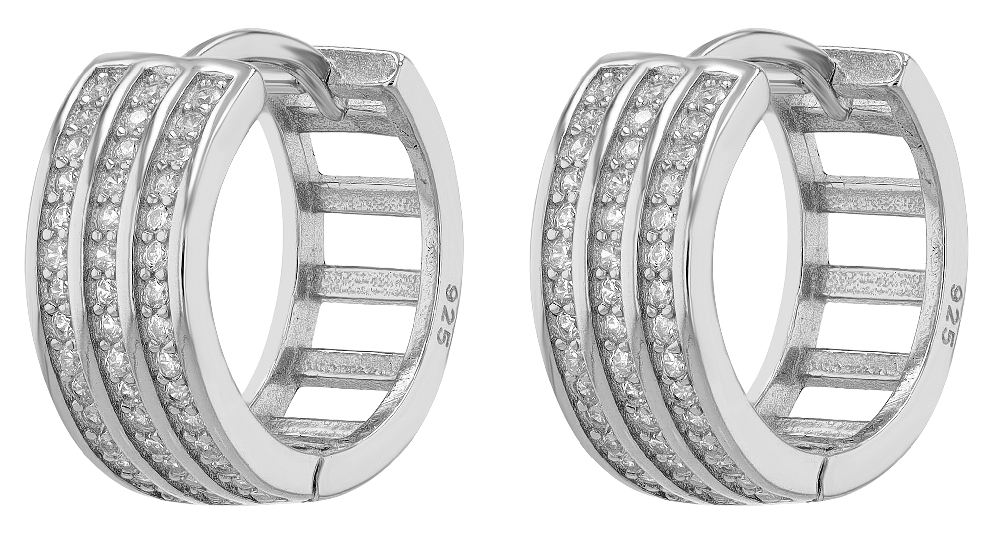 "Eleganz", 925/- Echt Silber Creolen Ø 12,5mm, Zirkonia, silberfarbig rhodiniert