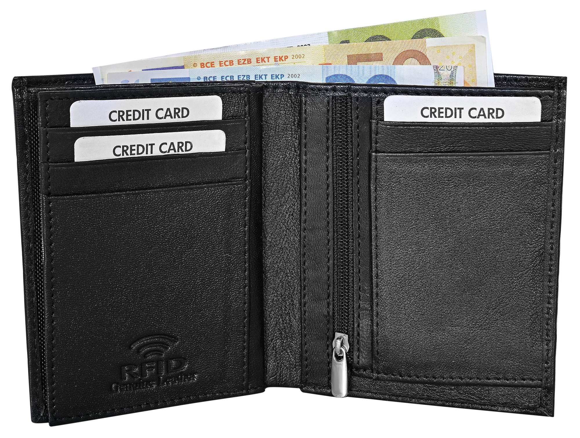 Steinmeister Echtleder Herren Geldbörse, RFID, Hochformat, schwarz