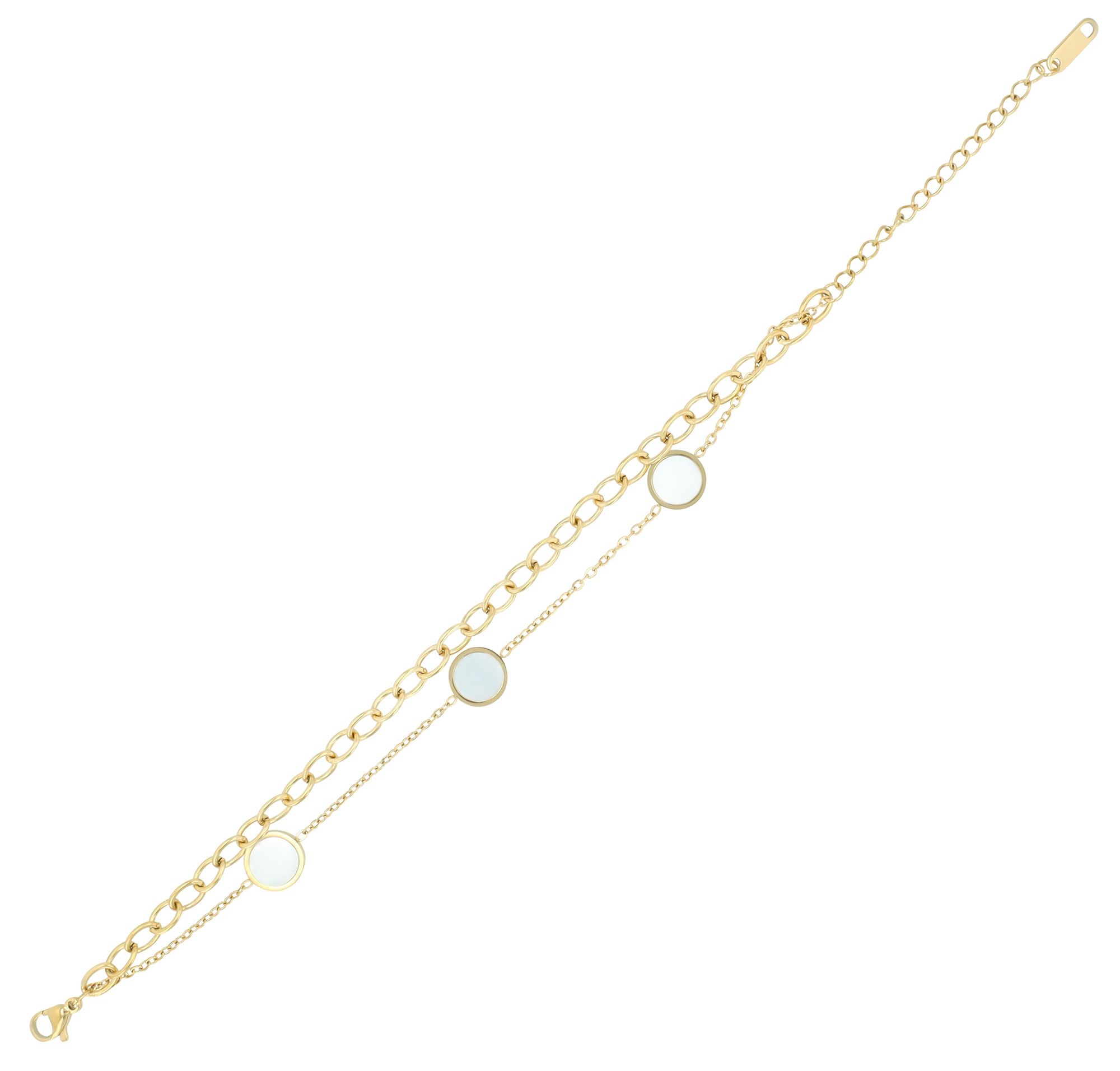 Akzent Armband "Dina", Edelstahl & Perlmutt, zweireihig, goldfarben