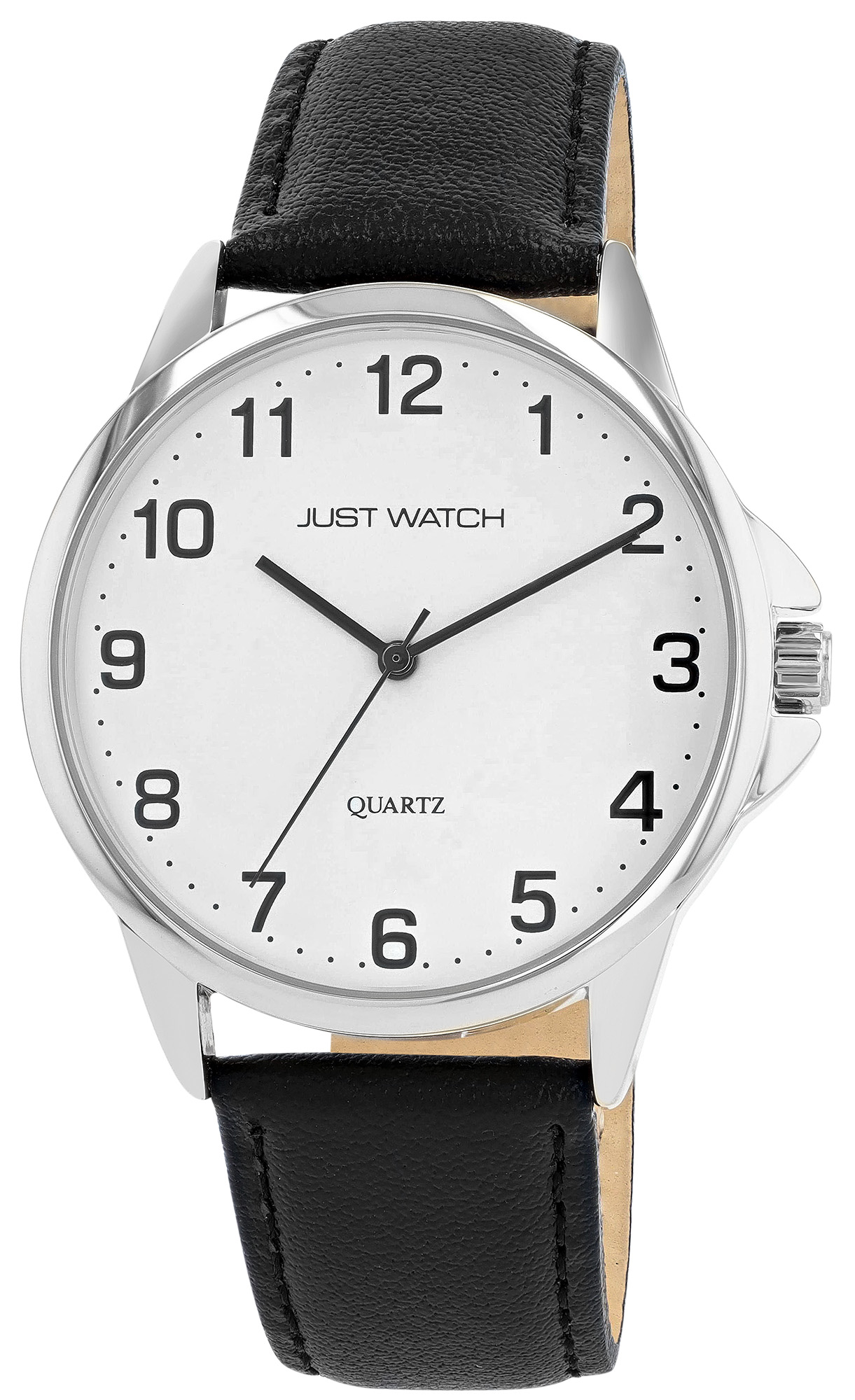 Just Watch "Bernard" Herrenuhr Ø 39 mm, Echtlederband, schwarz/ silberfarben/ weiß