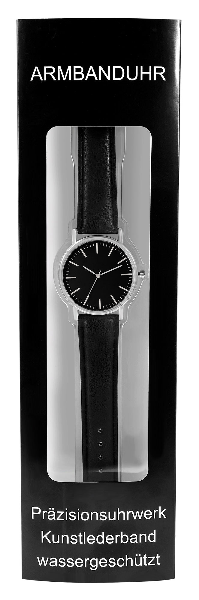 Armbanduhr, Band aus Lederimitat, Ø 40 mm, schwarz/ schwarz