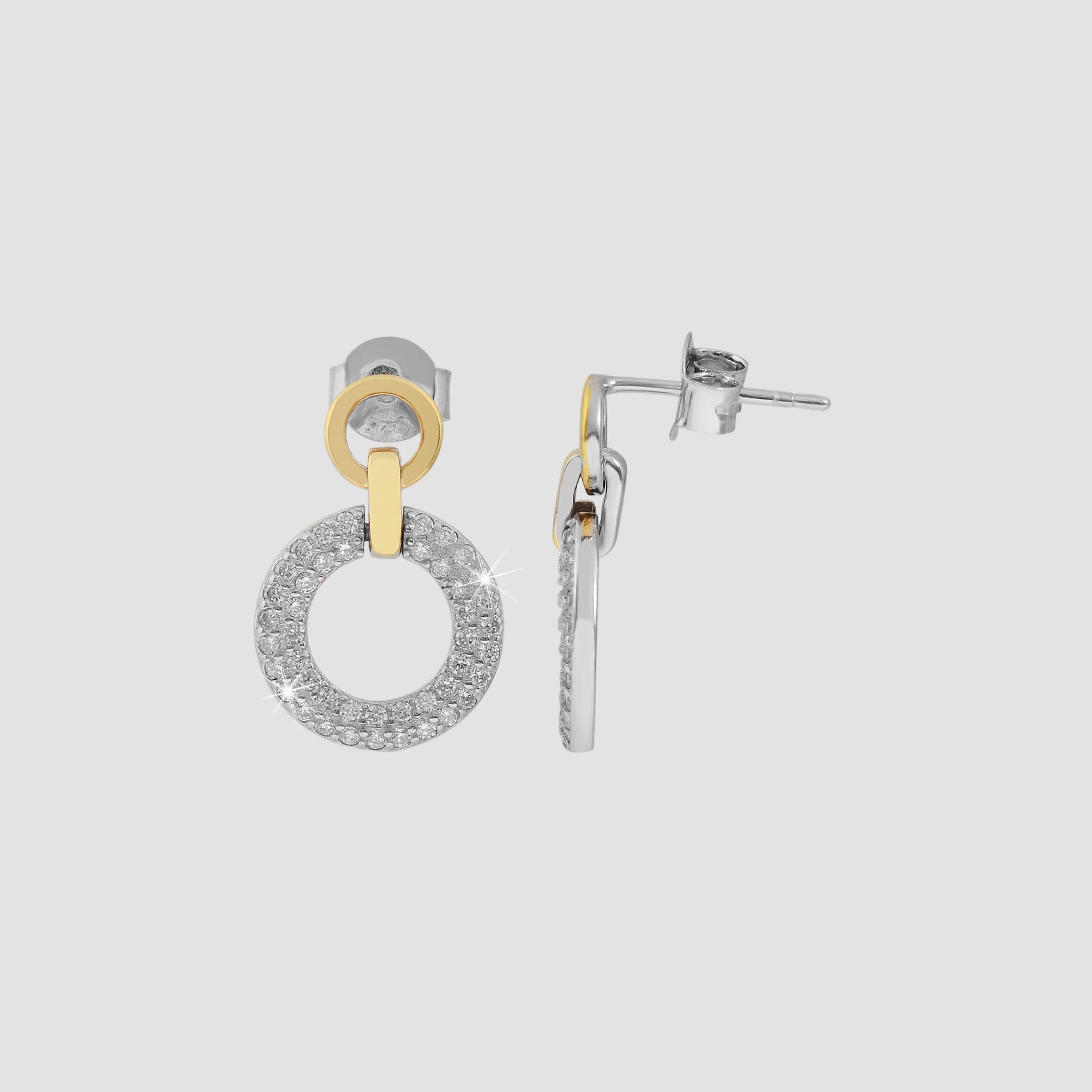 925/- Echt Silber Ohrstecker "Leandra" mit runden Elementen und Zirkoniabesatz, bicolor, 925/rhodiniert
