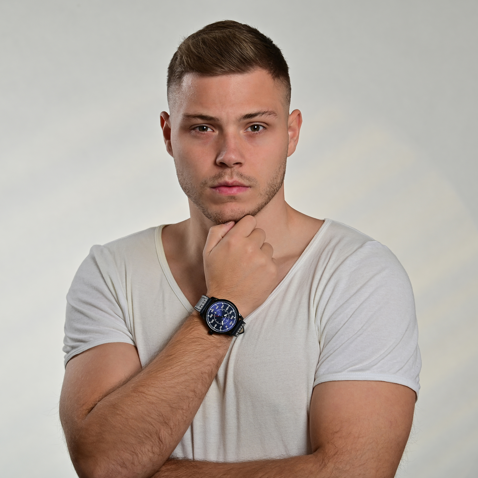 JUST WATCH "Benedict" Herrenuhr mit Echtlederband, Blau