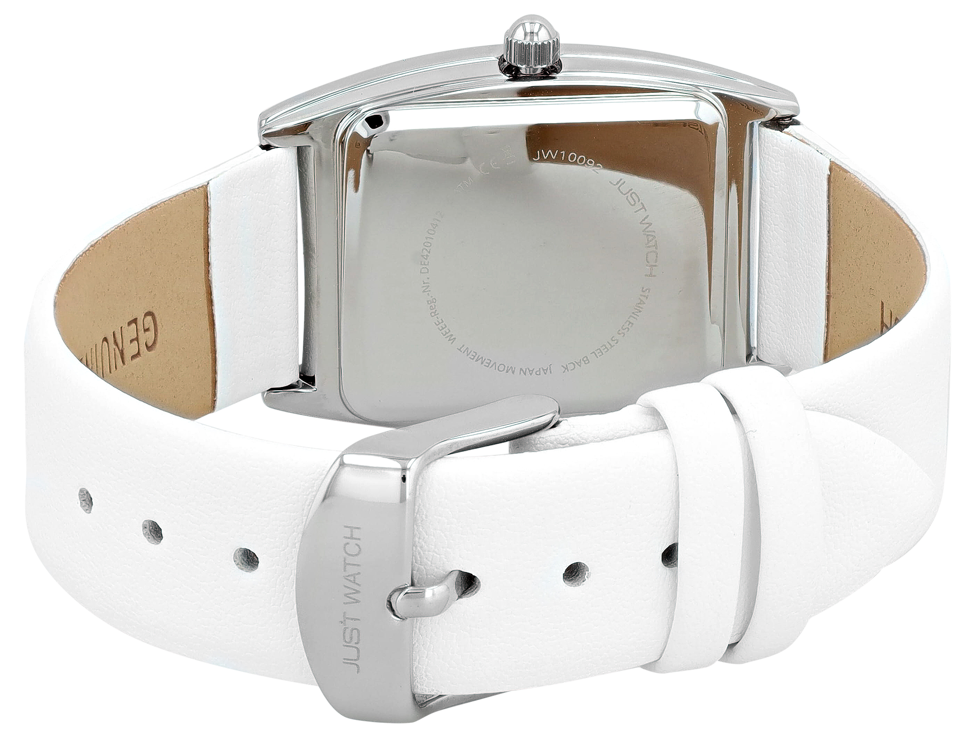 Just Watch Damenuhr mit Echtlederarmband, Tonneau, weiß/ silberfarben