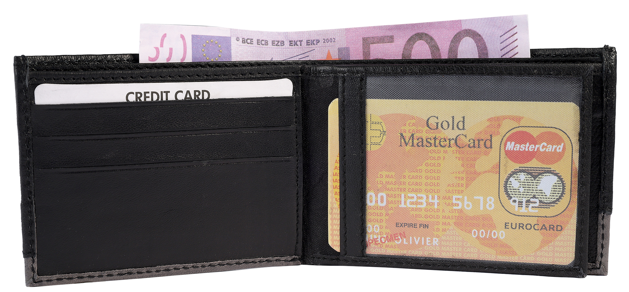 Steinmeister Echt Leder Minigeldbörse, Querformat, schwarz/ grau