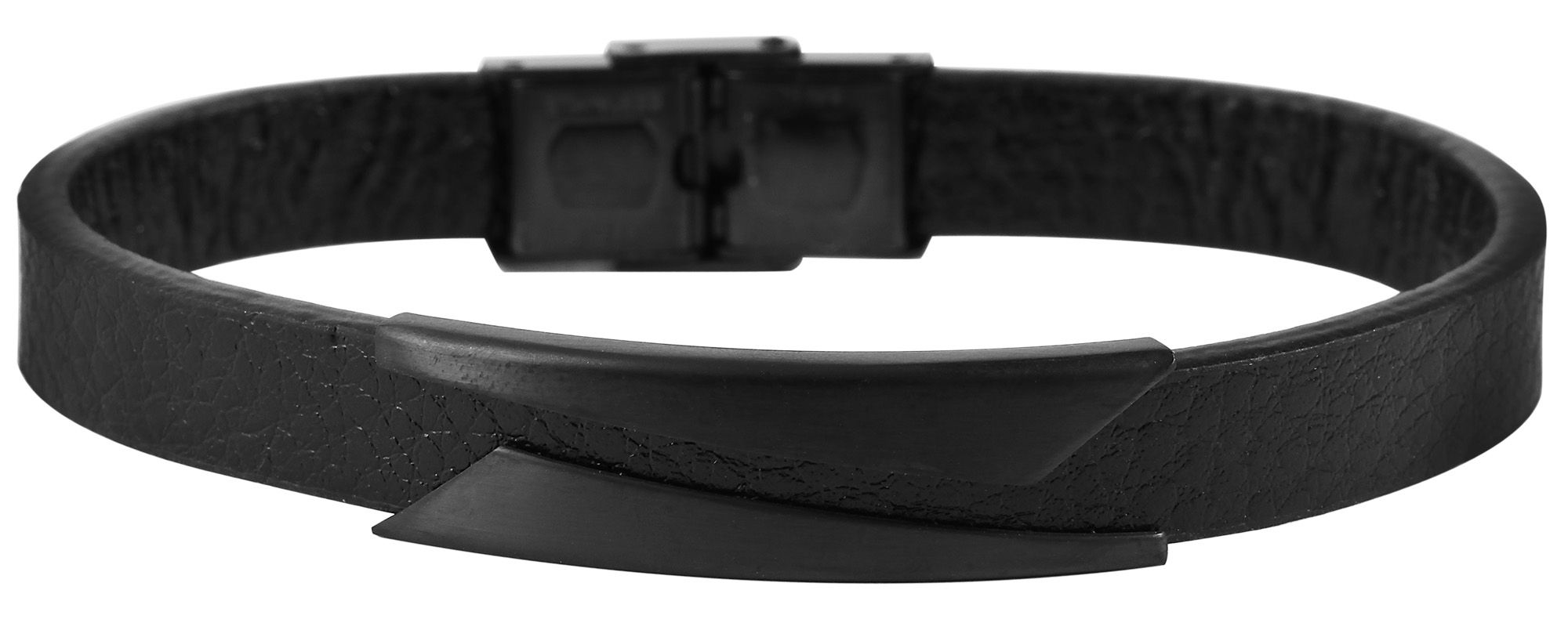 "Ledi", Akzent Echtlederarmband mit Edelstahlelement, schwarz/schwarz