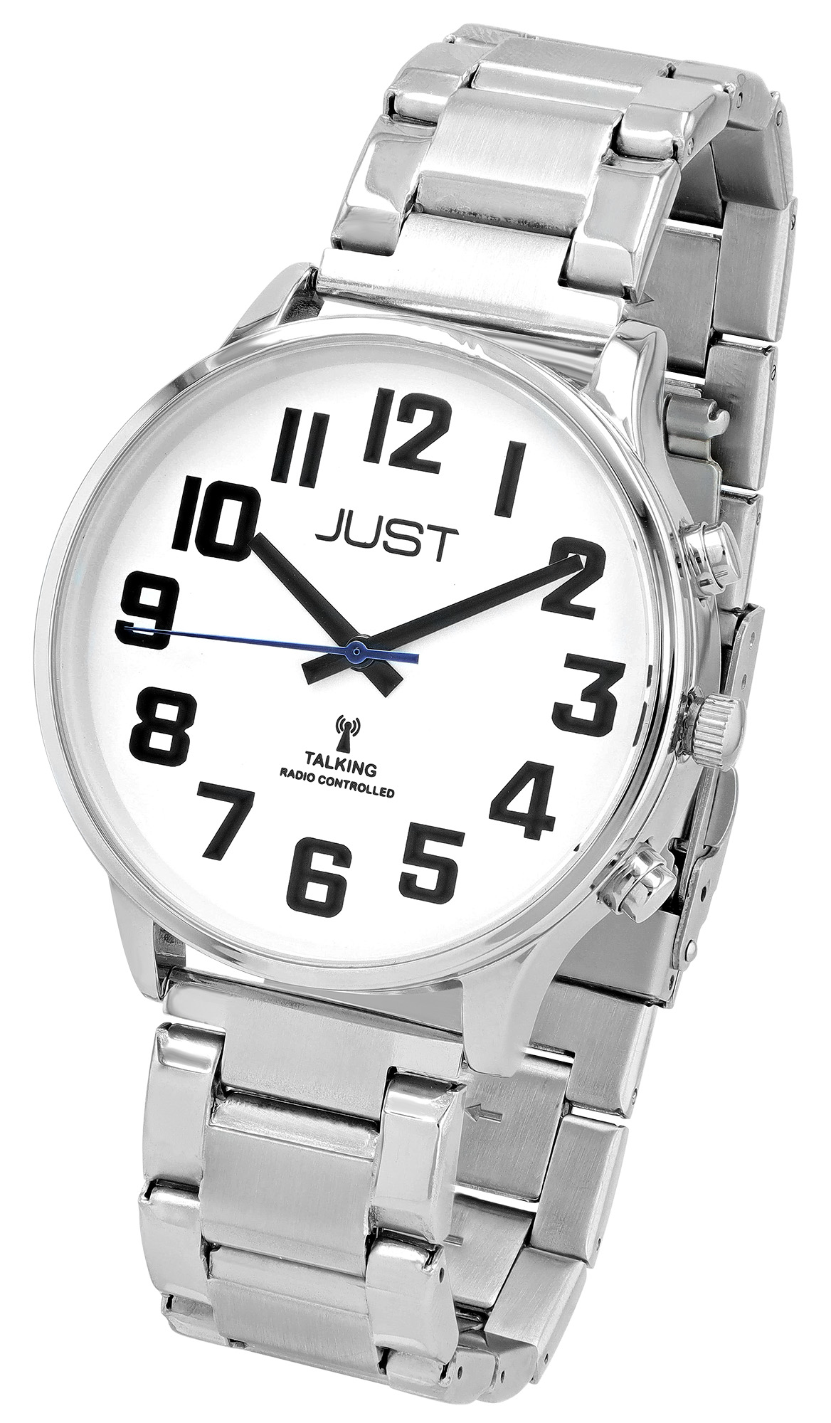 Just "VITA Voice" sprechende Funk-Uhr Ø 41 mm, Edelstahl Gliederarmband, silberfarben/weiß
