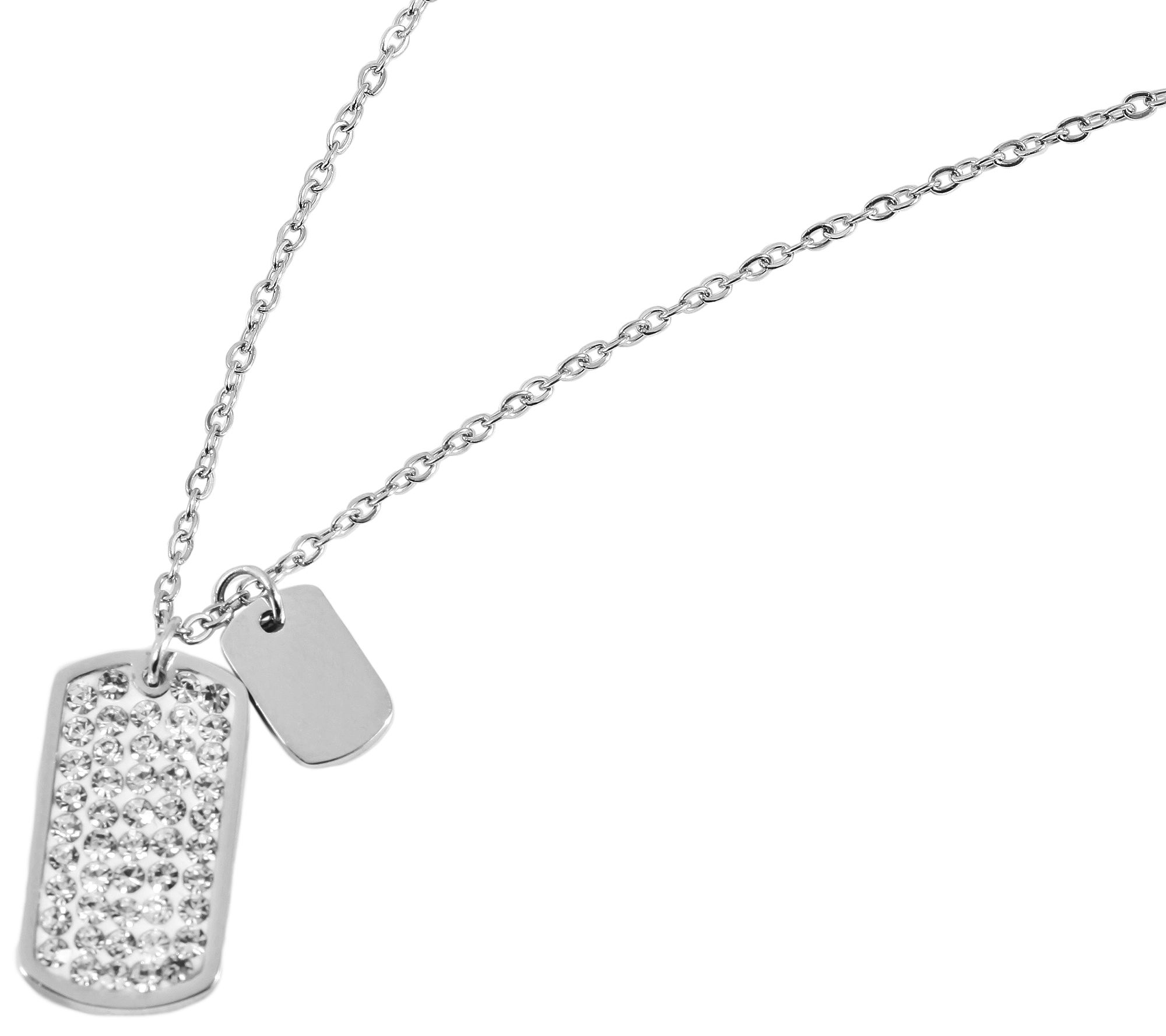 Akzent Ankerkette mit DogTag-Anhänger, Edelstahl, Similibesatz, silberfarben