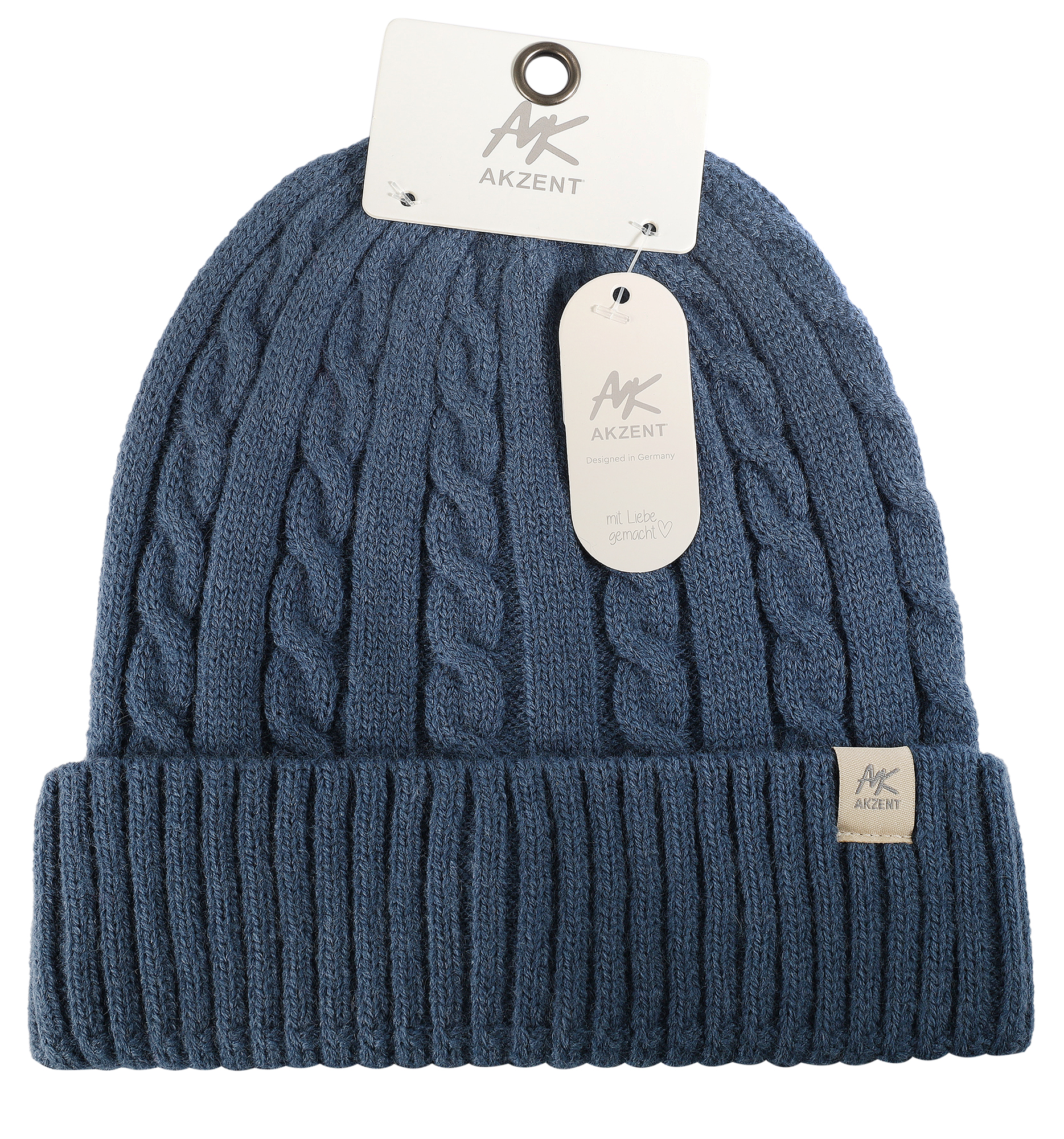 Akzent Strickmütze mit Umschlag, 100% Acryl, 4-VE, dunkelblau
