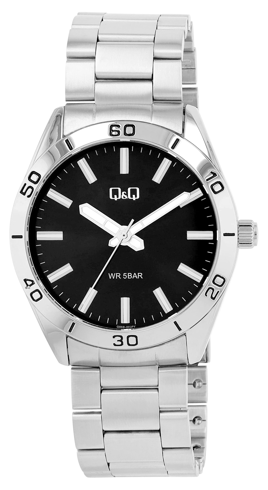 Q&Q Herrenuhr mit Edelstahlband, Ø 43 mm, silberfarben/ schwarz