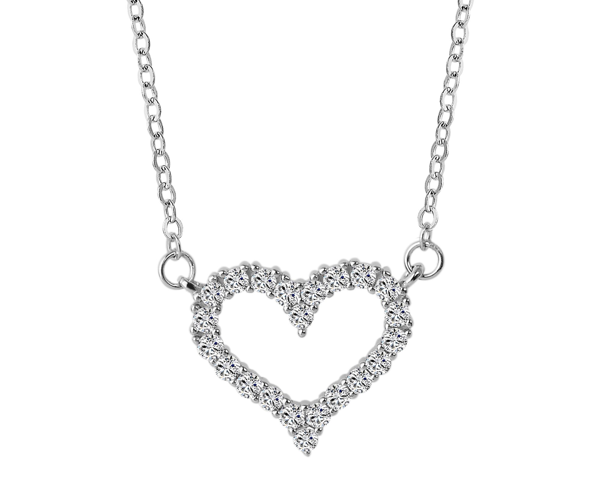 "Natti" 925/- Echt Silber Halskette mit Herzanhänger, Zirkoniabesatz, 925/rhodiniert