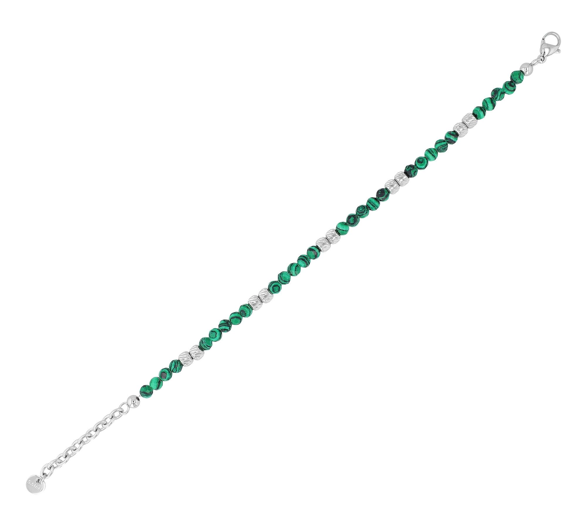 "Willow" Armband 17 + 3 cm, Edelstahl & Natursteinen (Malachit)
