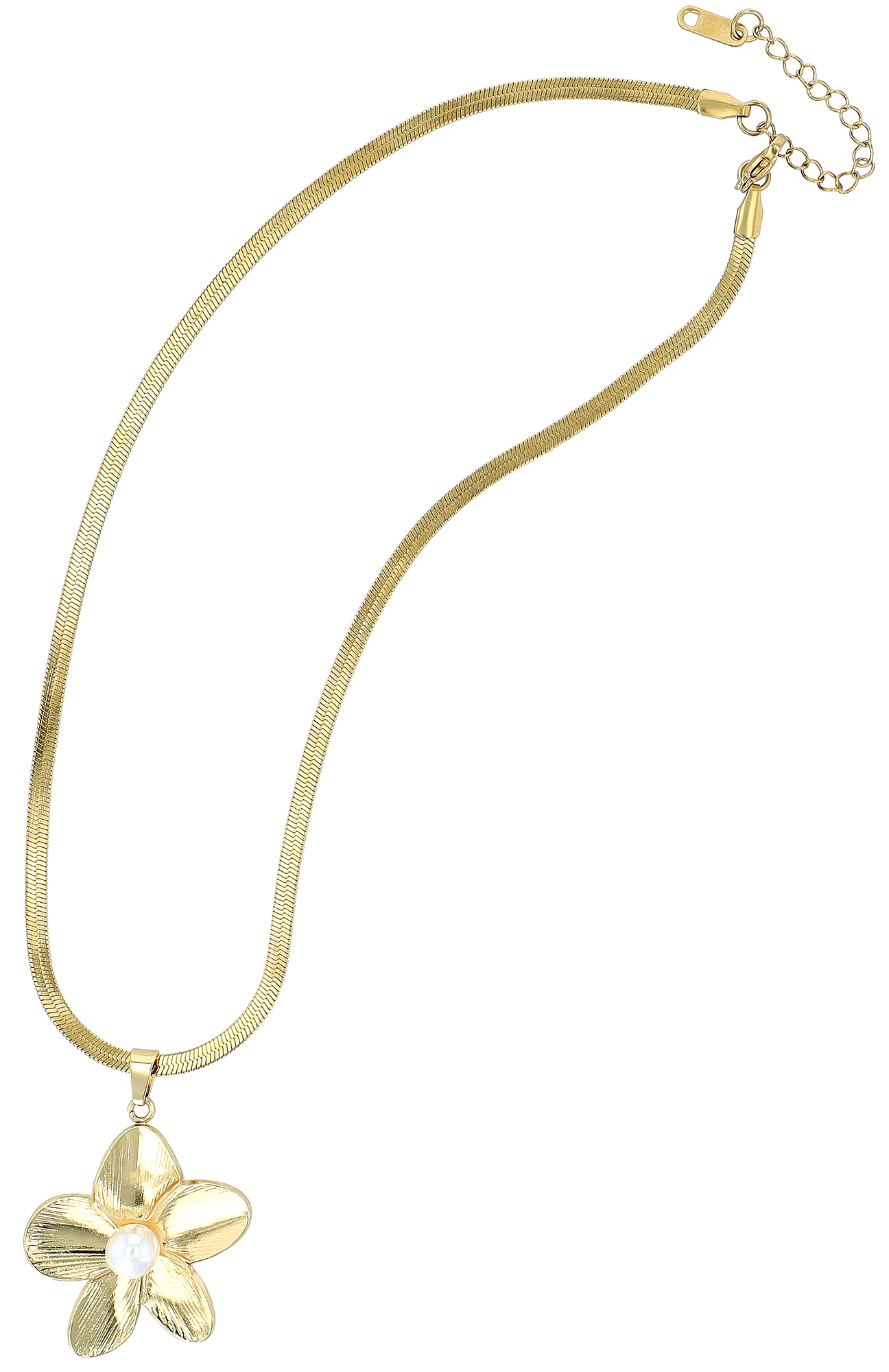 "Lurdes" Statement Schmuckset - Kette/ Anhänger/ Ohrstecker - Blüte Edelstahl, goldfarben