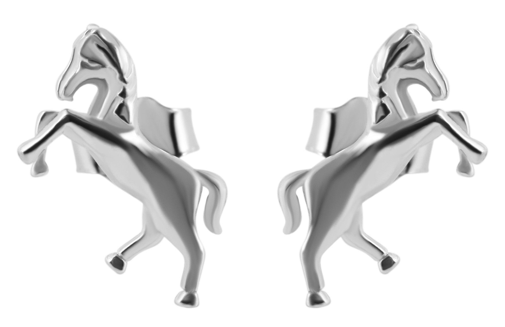 925/- Echt Silber Mädchen-Ohrstecker "Sabrina", Pferdemotiv, 925/rhodiniert