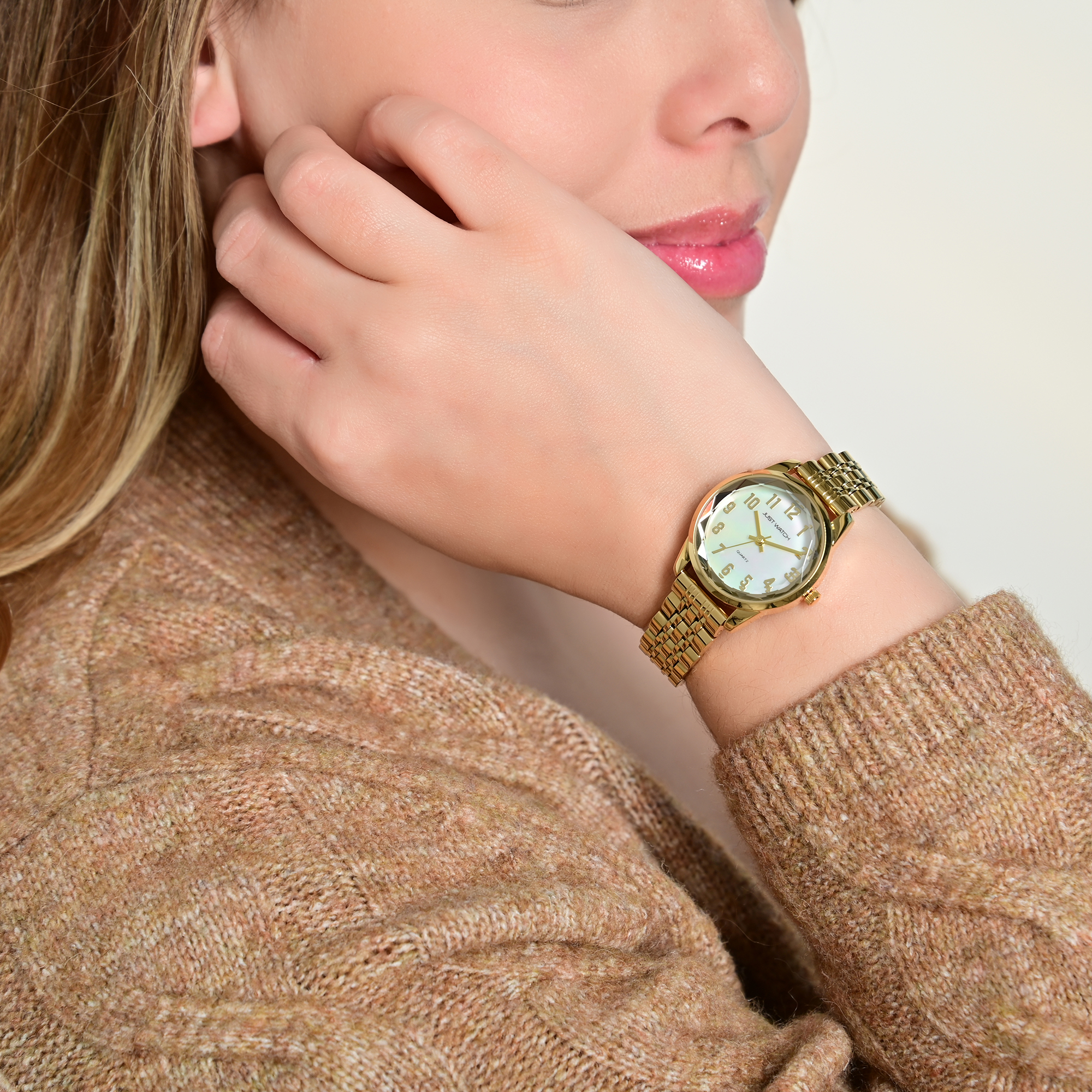 JUST WATCH Damenuhr "Valentia" mit Edelstahlband, Ø 30 mm, goldfarben/ Perlmutt