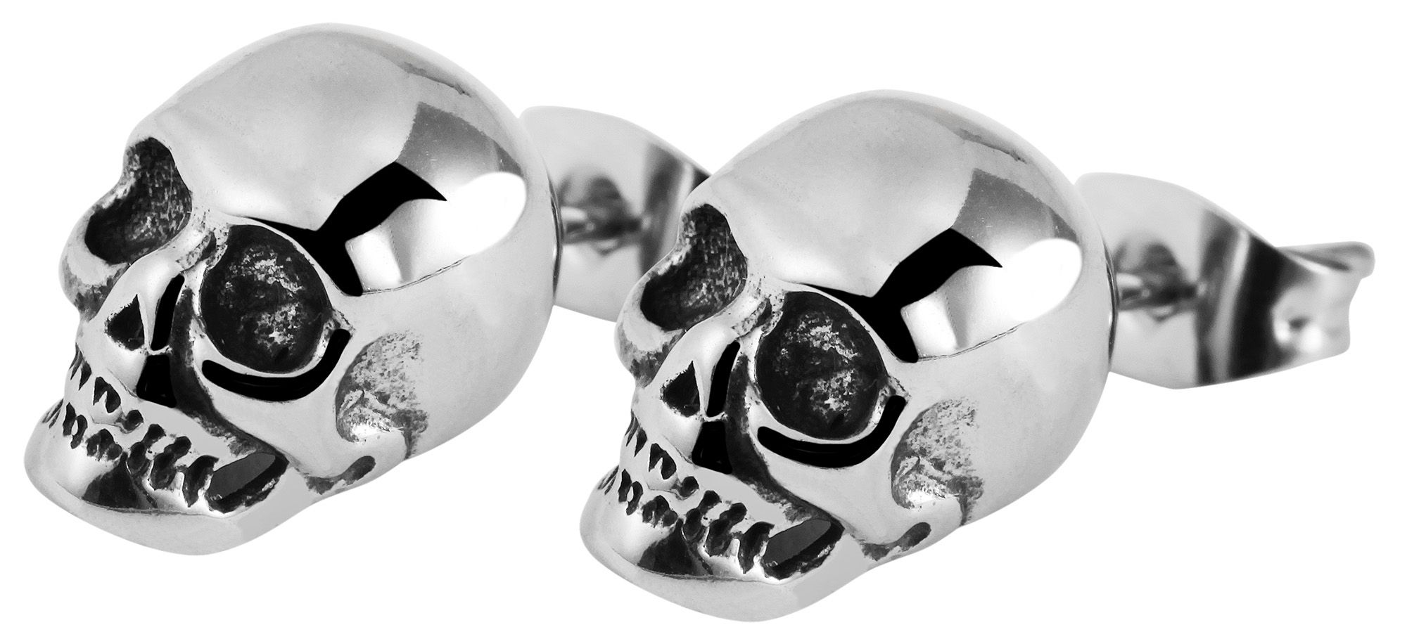 "Giorgio", Akzent Edelstahl Ohrstecker, Totenkopf, silberfarben
