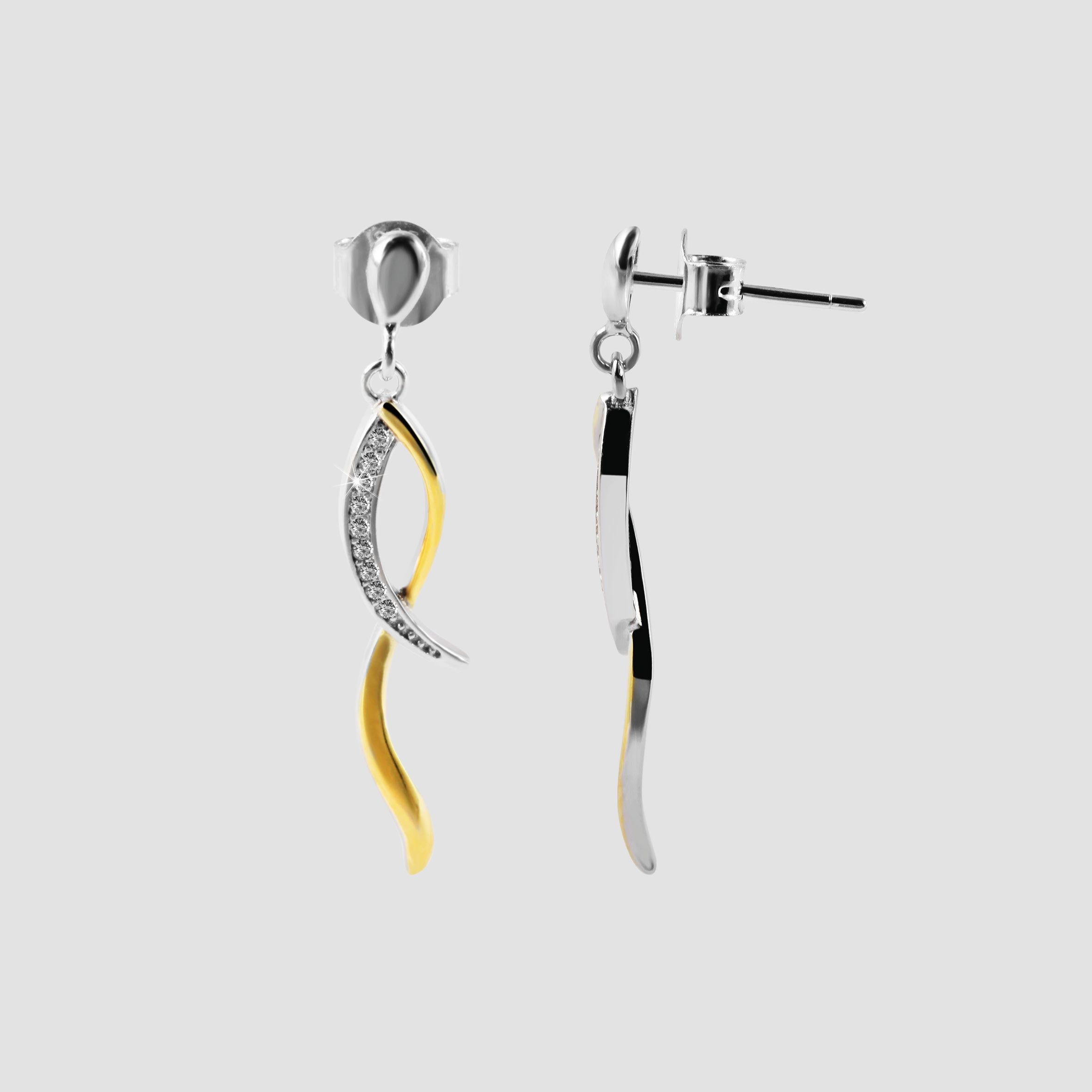 925/- Echt Silber Ohrhänger "Tierra" mit Zirkoniabesatz, bicolor