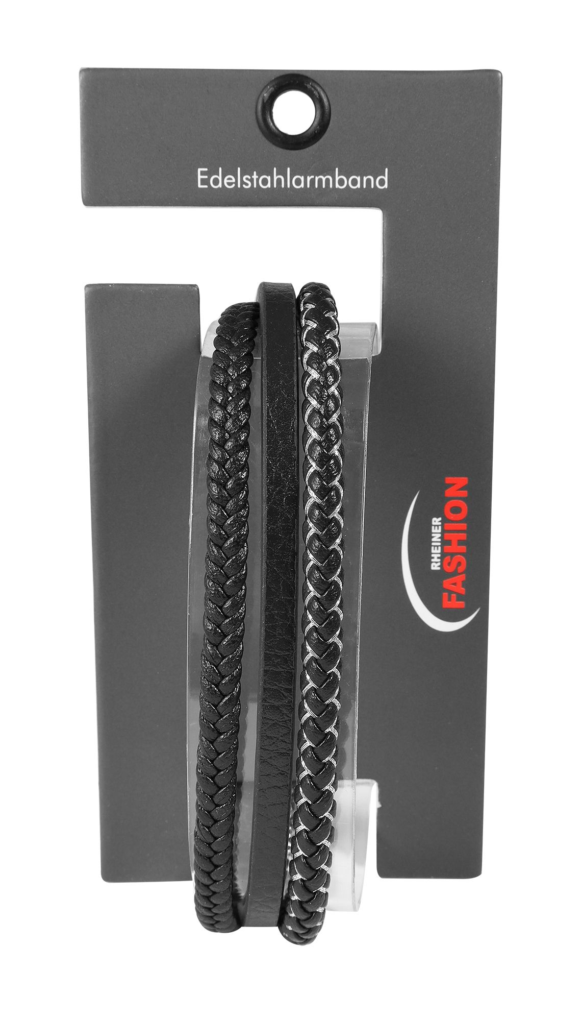 "Nelson" Armband aus Lederimitat mit Edelstahlelementen, 19cm