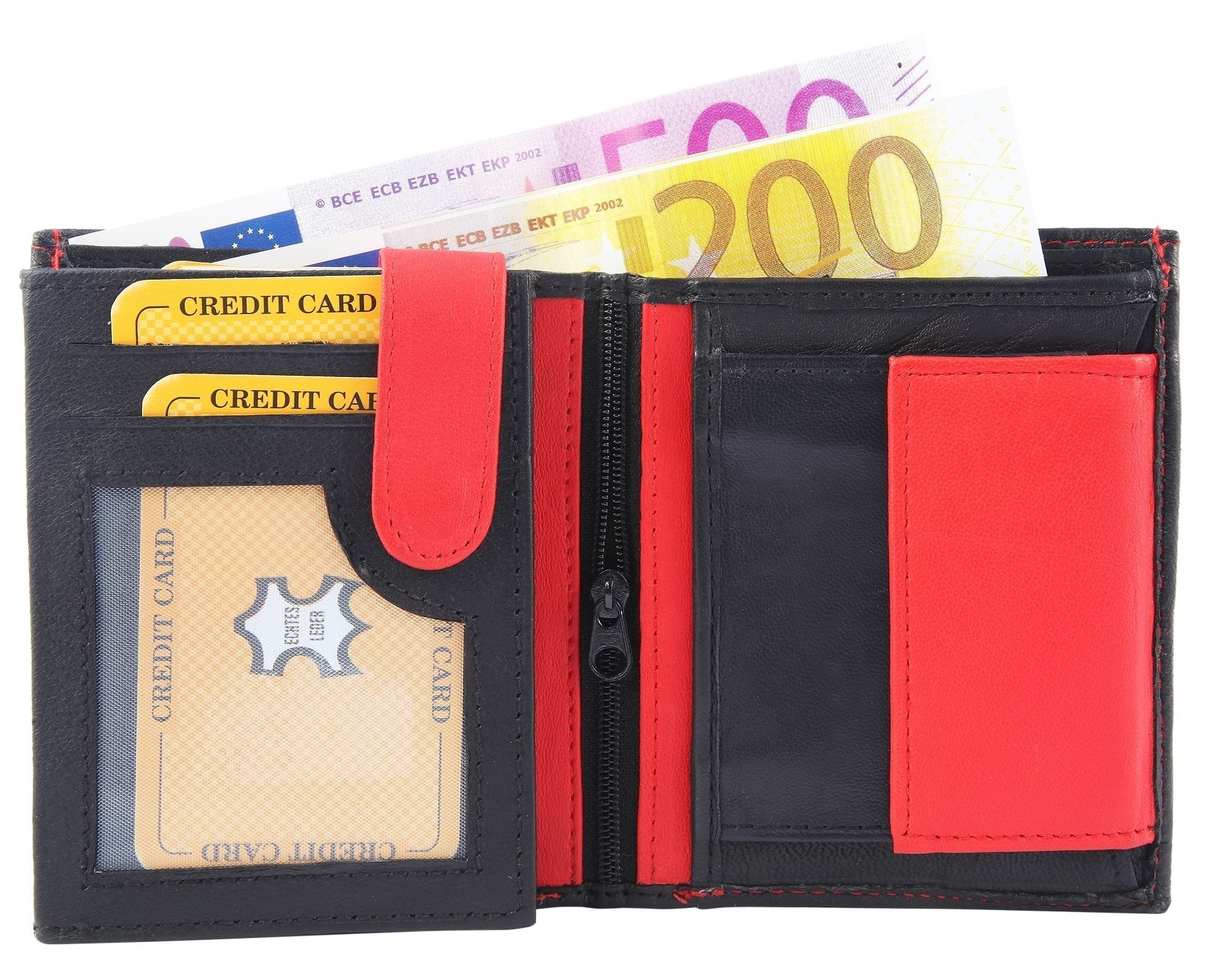 Steinmeister Geldbörse aus Echtleder, Hochformat, schwarz/rot