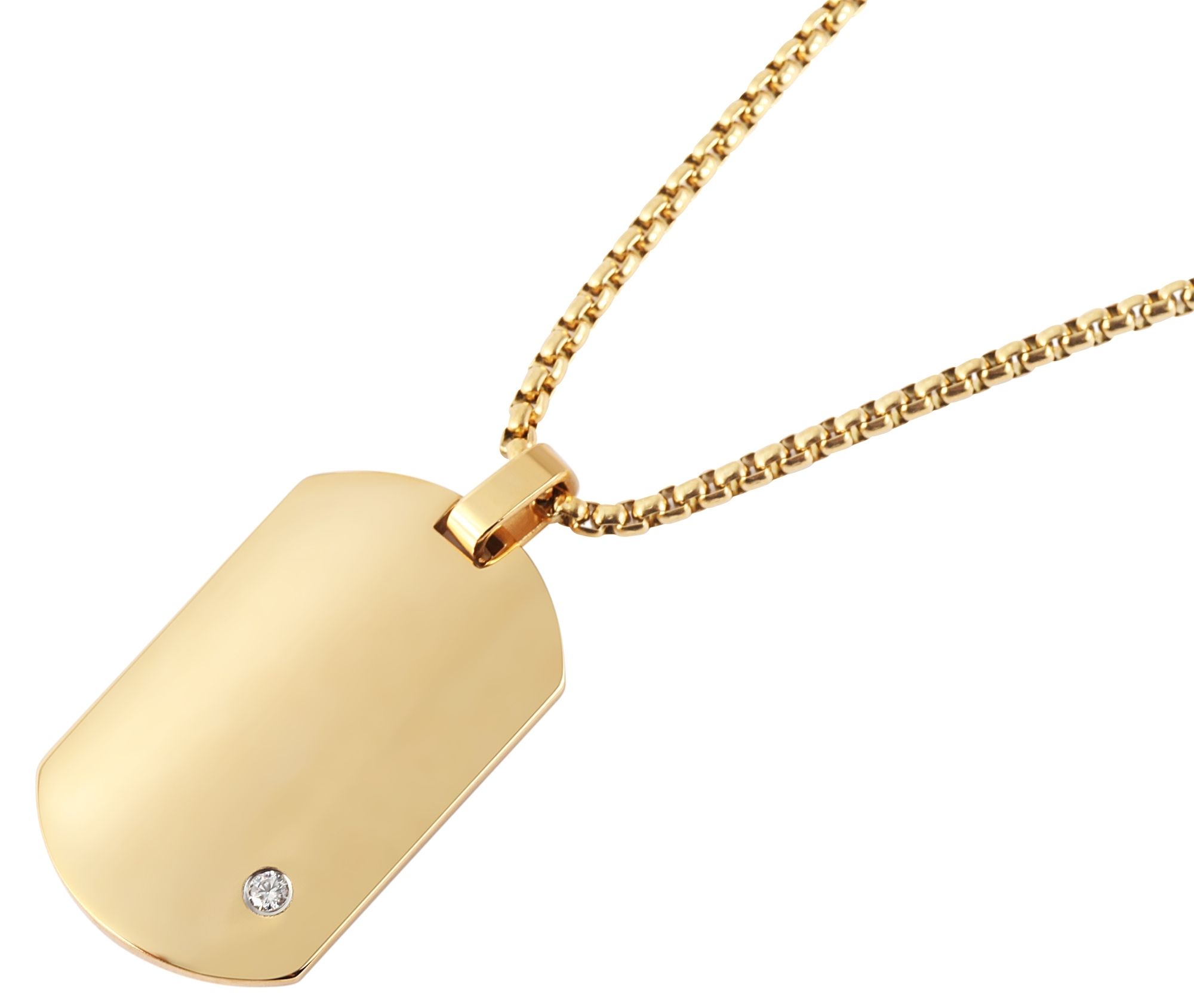 "Saranja", Edelstahl Halskette, Simili, Dog Tag, goldfarben, gravurfähig, 61 cm