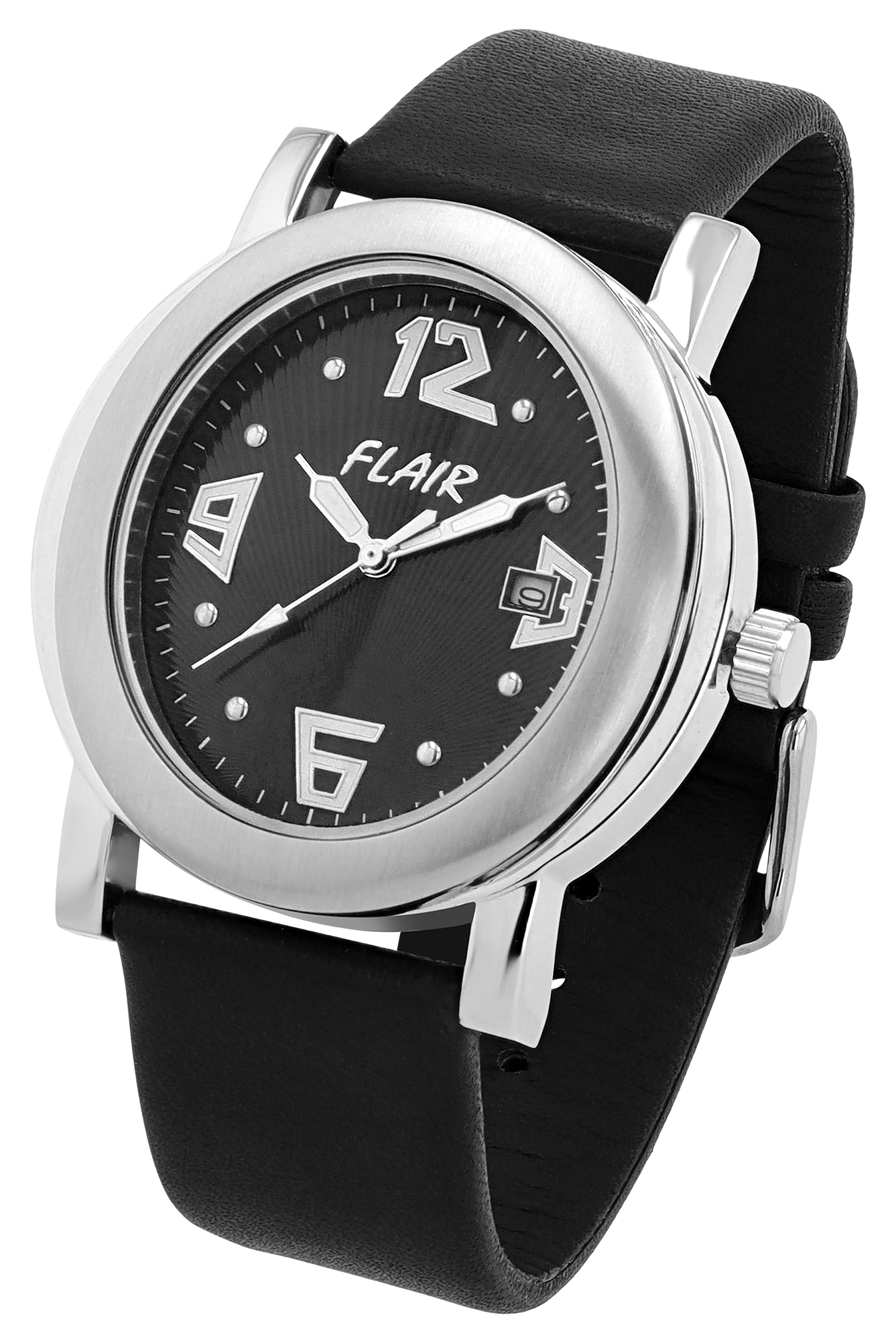 Flair Herrenuhr mit Echtlederarmband, schwarz/ silberfarben