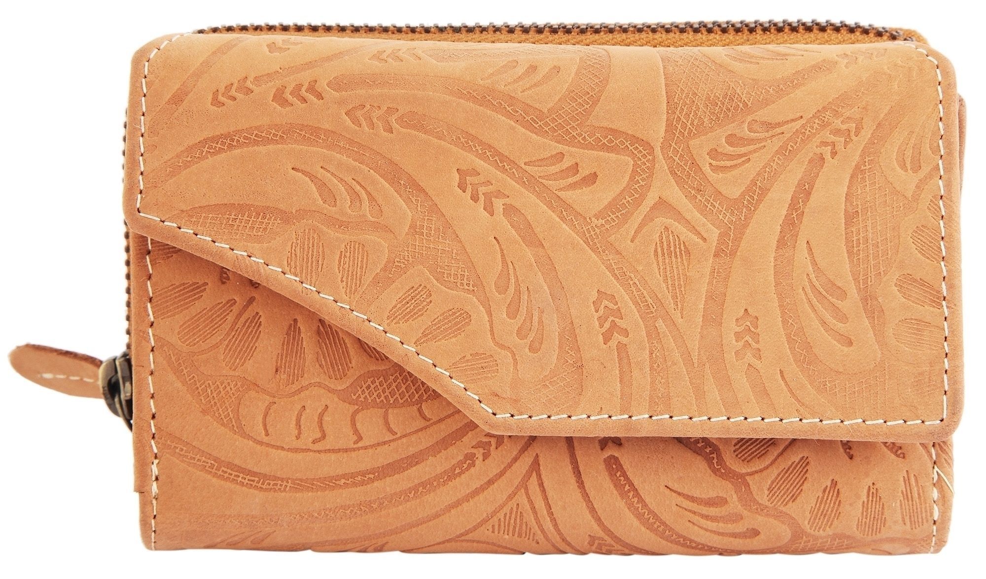 Akzent Damen Geldbörse aus Veloursleder mit Blumenprint in hellbraun