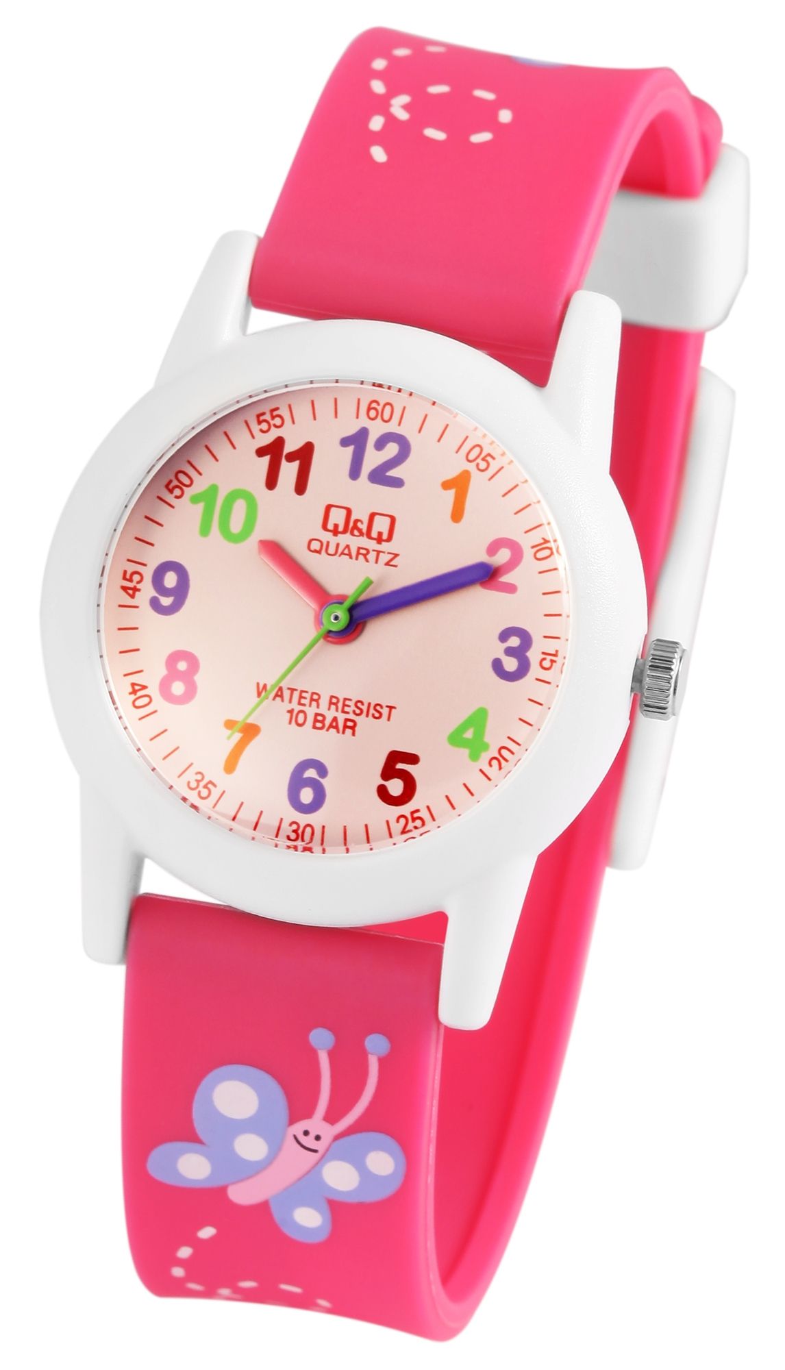 Q&Q Kinderuhr "Schmetterling", Band aus Resin, 10 ATM