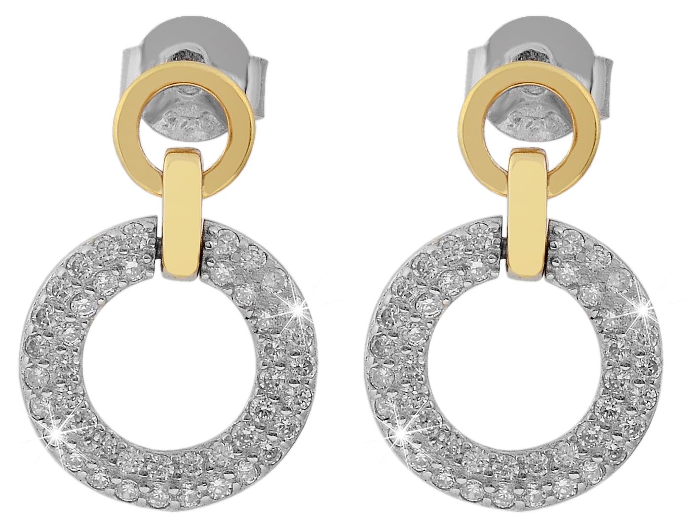 925/- Echt Silber Ohrstecker "Leandra" mit runden Elementen und Zirkoniabesatz, bicolor, 925/rhodiniert