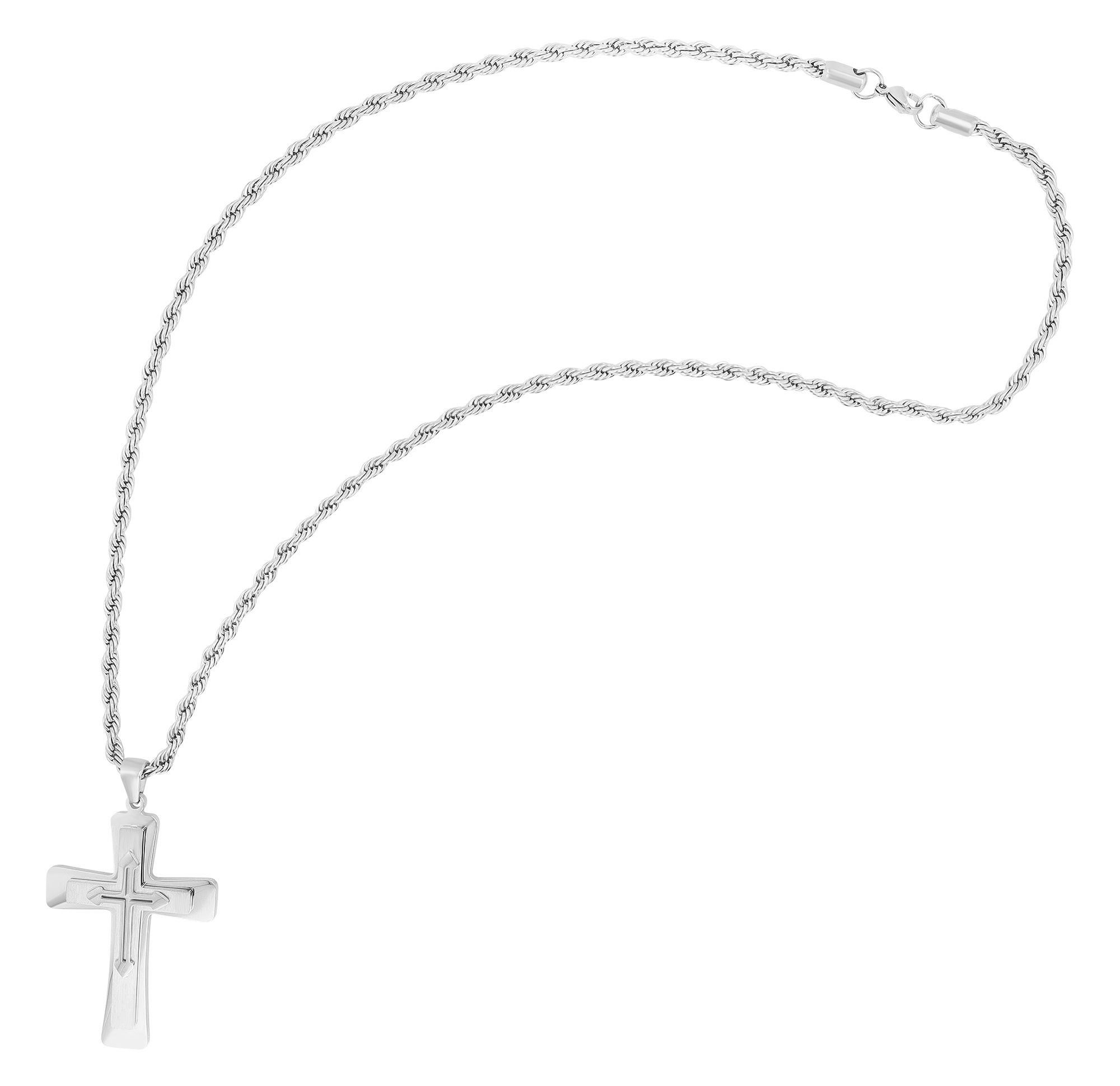 "Bennet", Edelstahl Kette mit Anhänger - Kreuz, silberfarbig