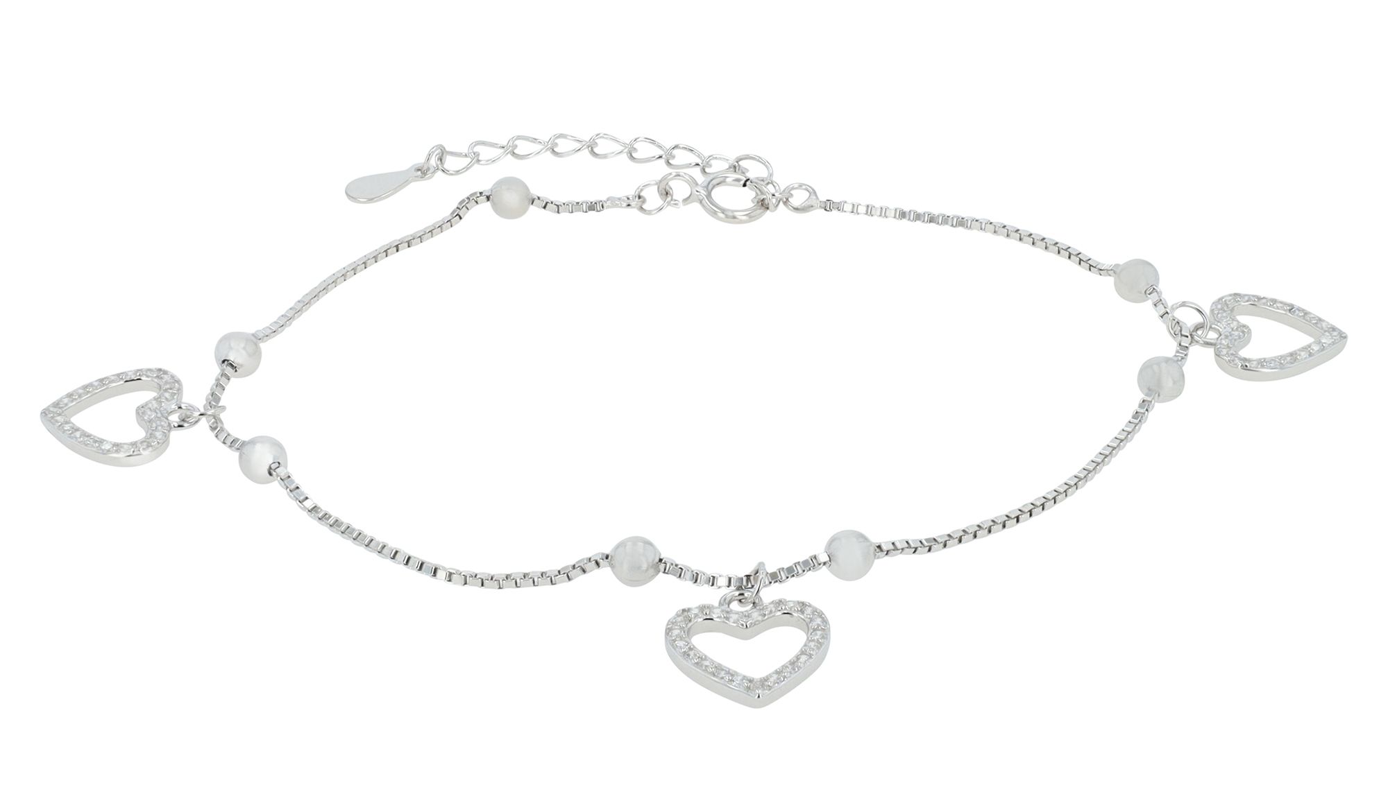 "Cordis", 925/- Echt Silber Armband mit Herzanhängern mit Zirkonia, silberfarben, rhodiniert