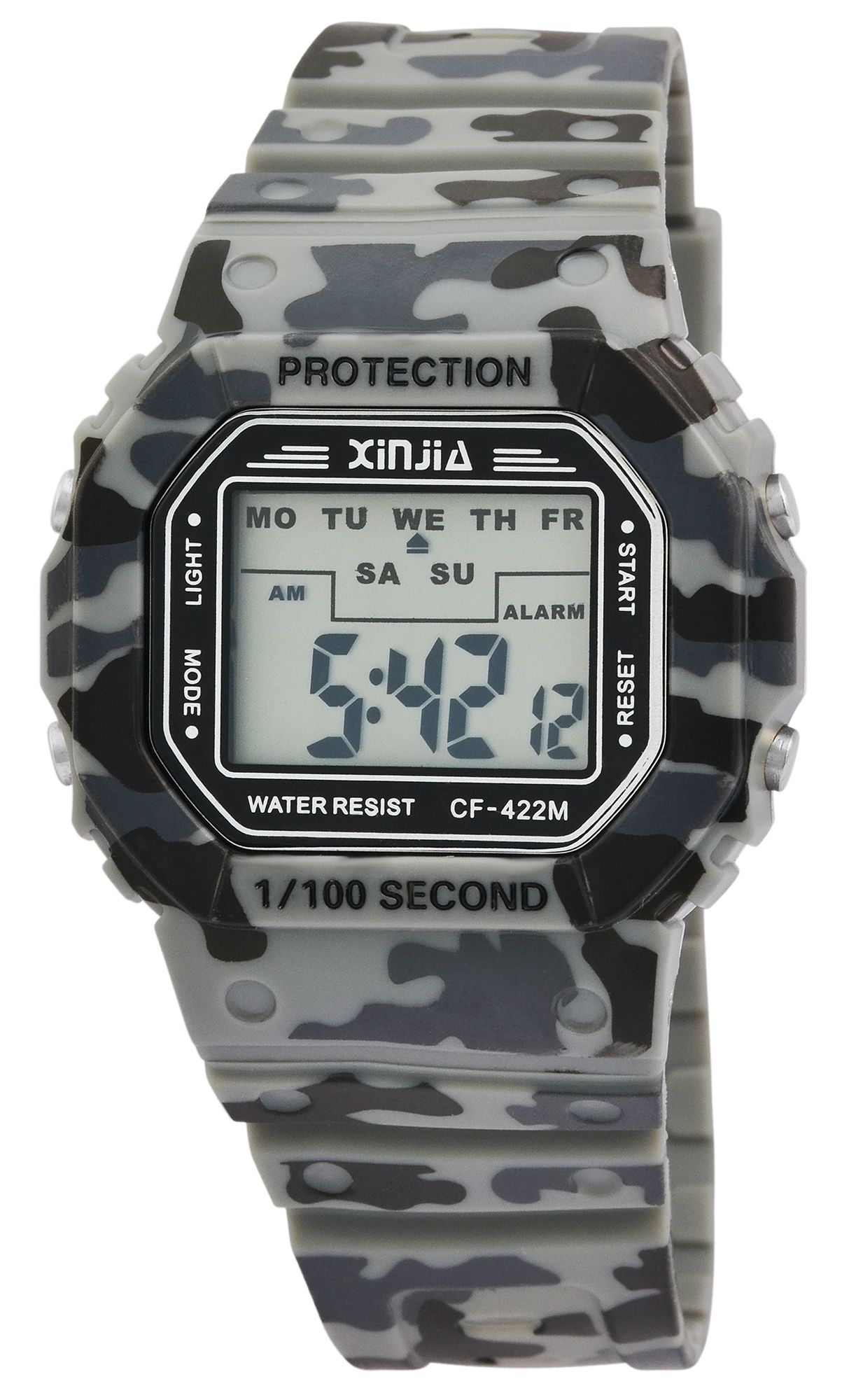 Xinjia Herren Digitaluhr Ø 44 mm,, Kunststoff/ Silikonarmband, Camouflage Print, grau/ schwarz