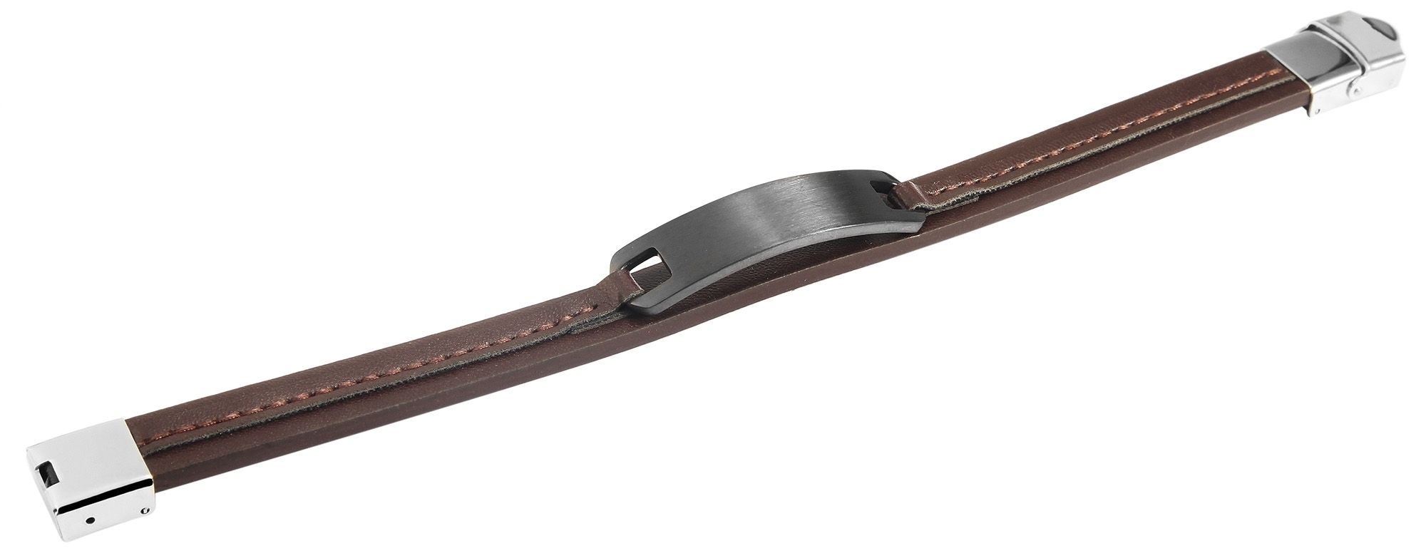 Akzent Armband aus Echtleder und Edelstahl, braun/schwarz
