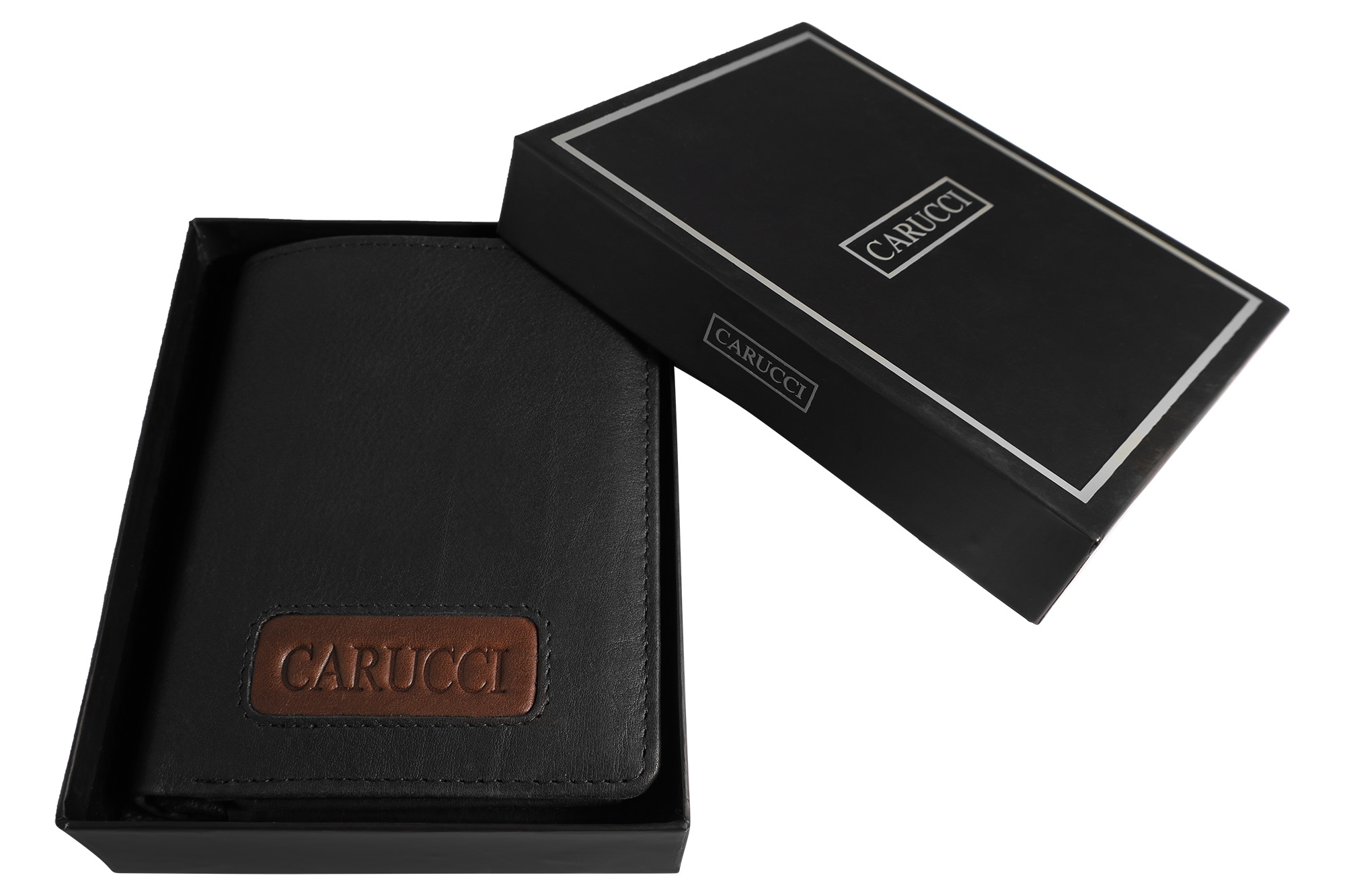 Carucci Echtleder (Bonanza) Geldbörse mit Box, RFID, Hochformat, schwarz/ braun
