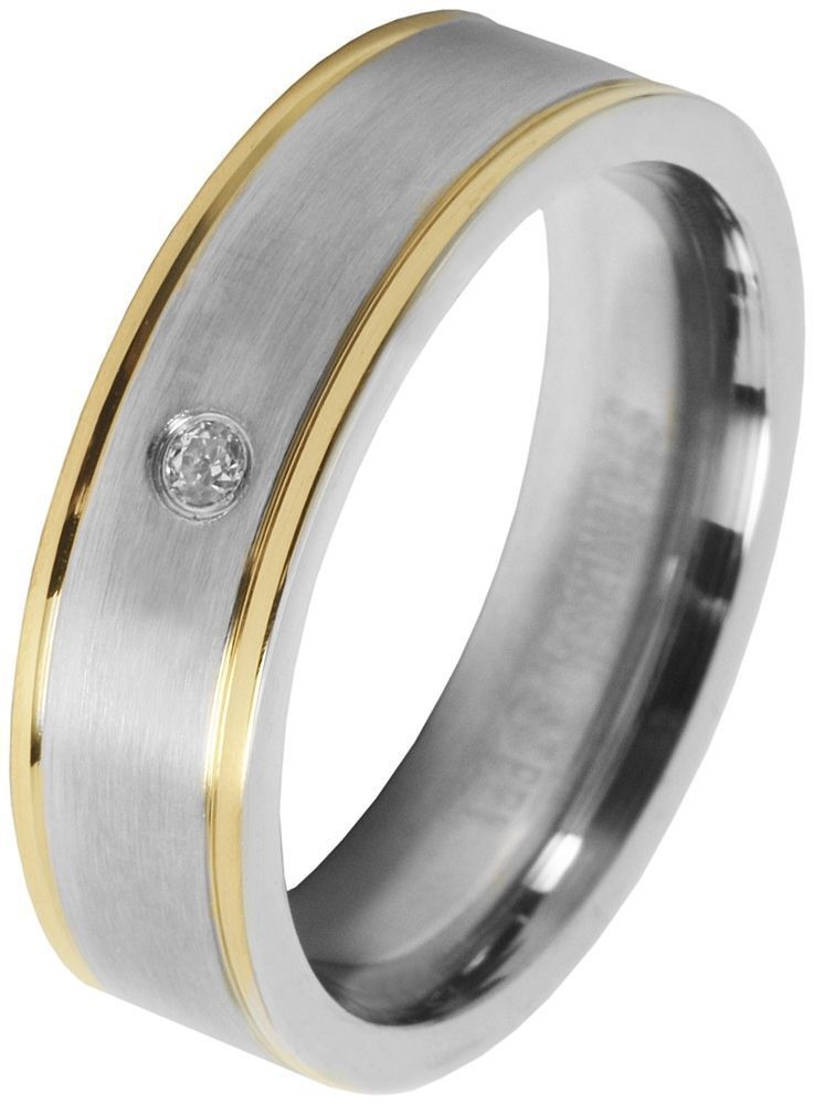 "Deep Breath" Damen-Partnerring, Akzent Edelstahl, Simili, bicolor (silberfarben/ goldfarben), Gr 48