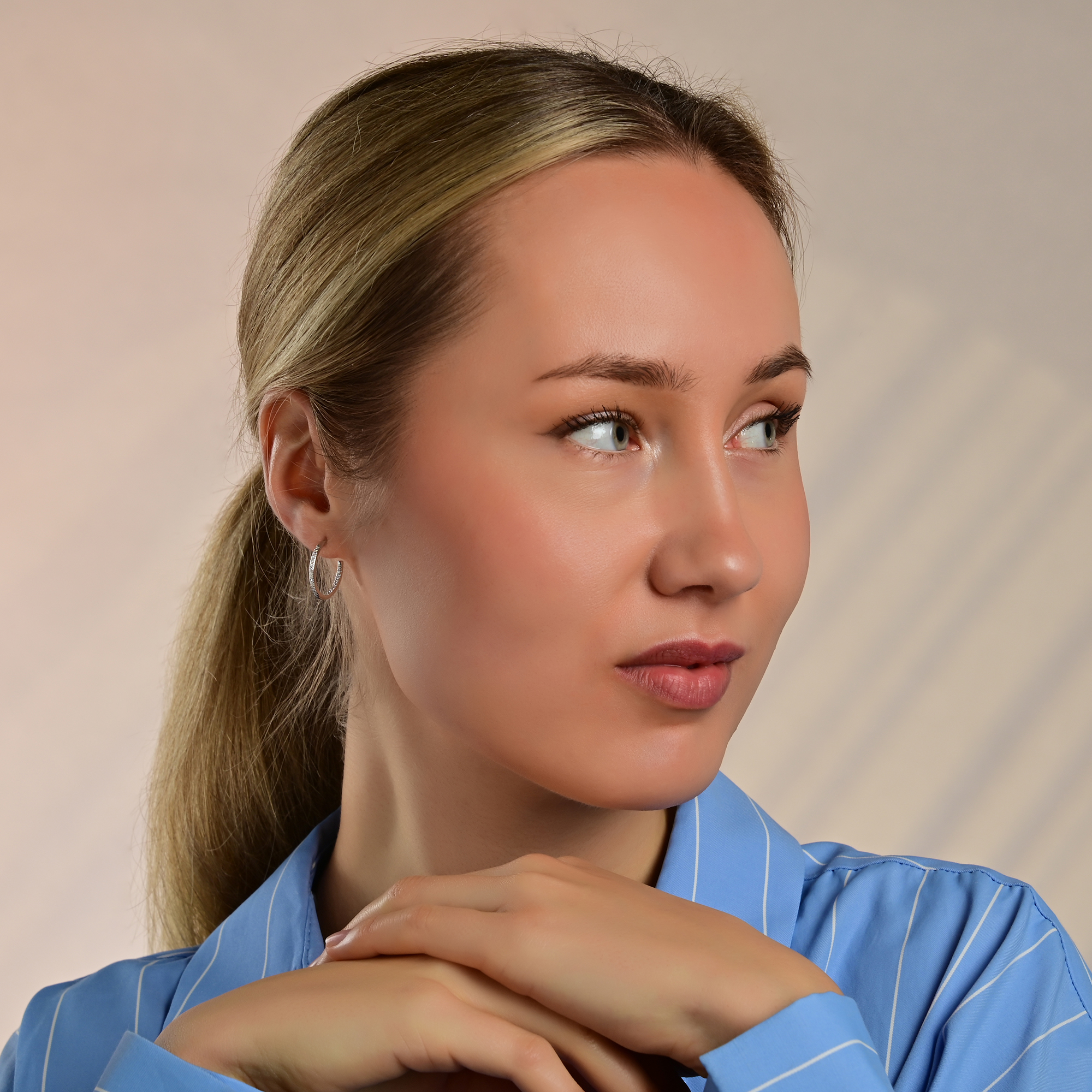 "Uzma" 925/- Echt Silber Creolen mit Steckverschluss, Zirkoniabsatz, silberfarben rhodiniert