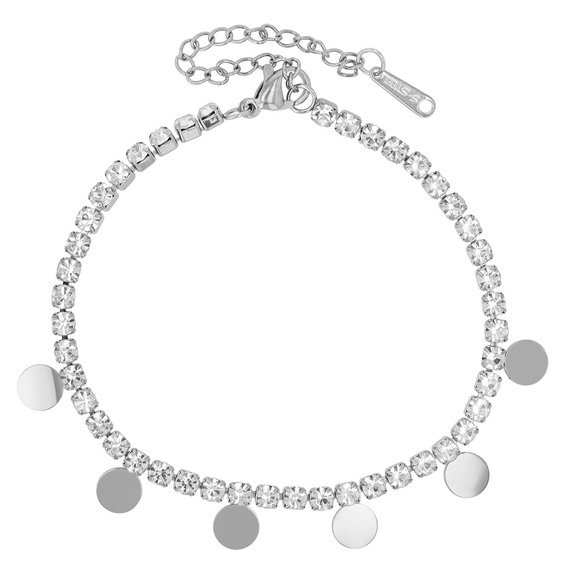"Maly" Edelstahl Tennisarmband, Gravurplättchen, silberfarben, 17,5 cm