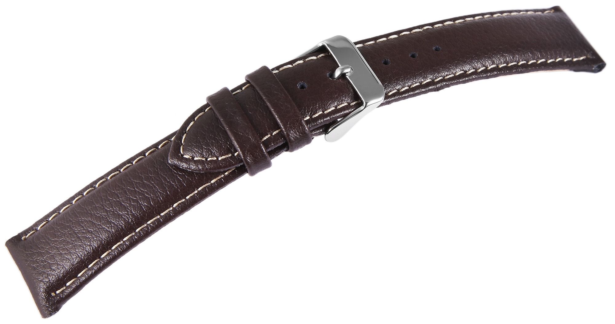 Echtleder-Uhrenarmband, dunkelbraun, weiße Naht, 14 mm