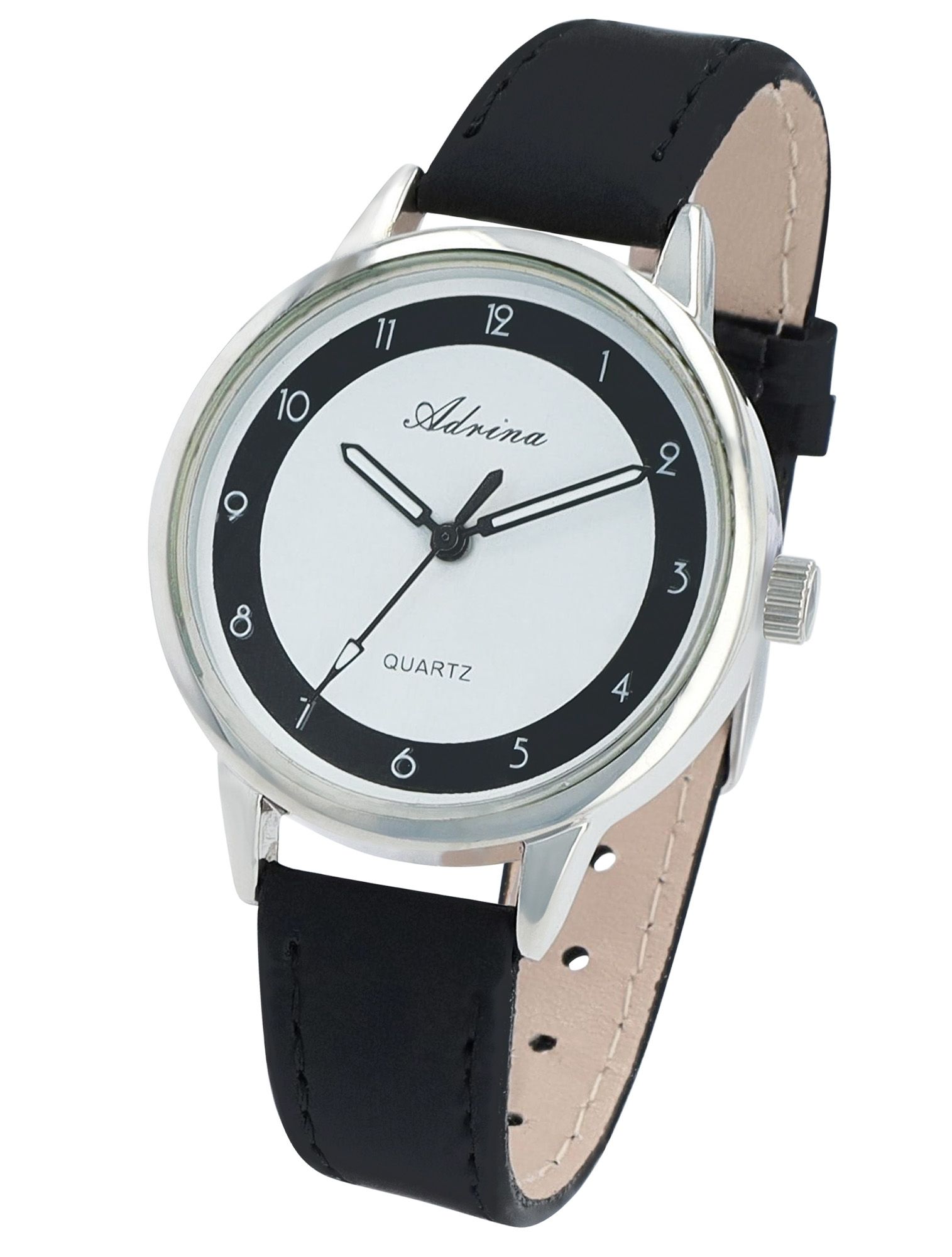 Adrina Damenuhr mit Lederimitationsband, Ø 34 mm, schwarz