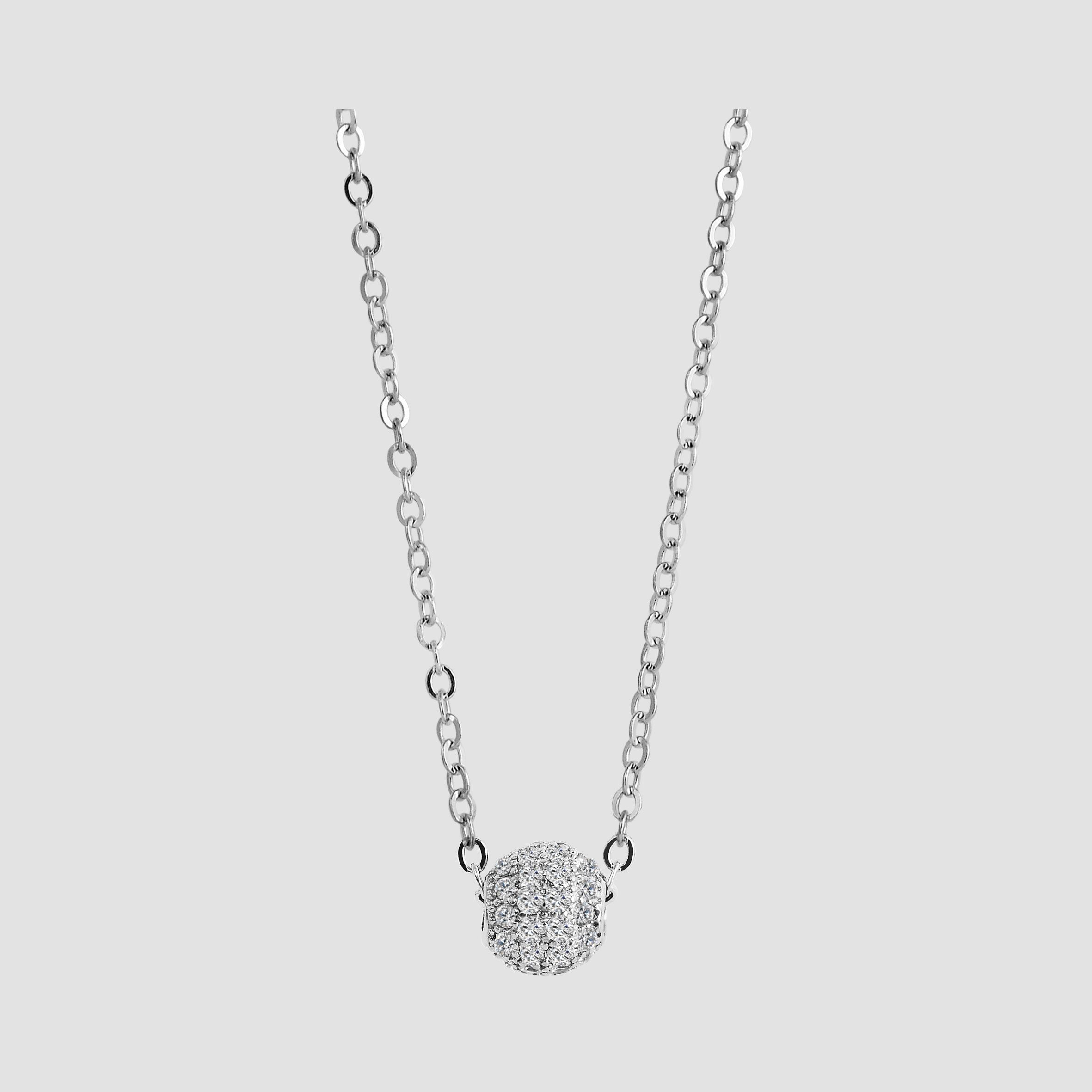 925/- Echt Silber Halskette mit Kugelanhänger "Gracy", Zirkoniabesatz, 925/rhodiniert